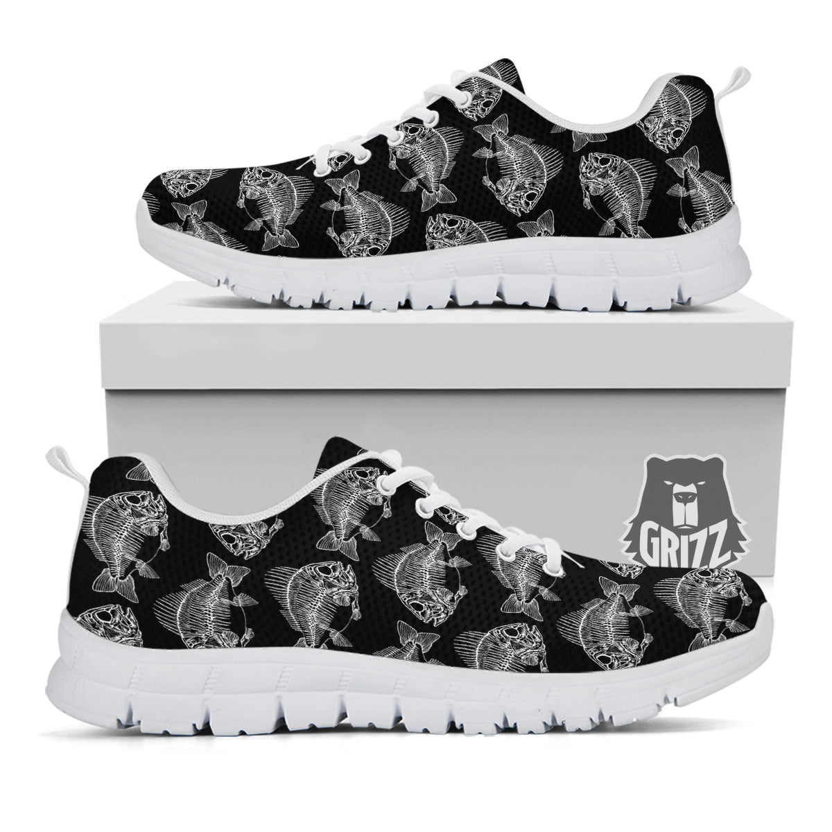 Fish Skeleton Print Pattern White Sneaker-grizzshop