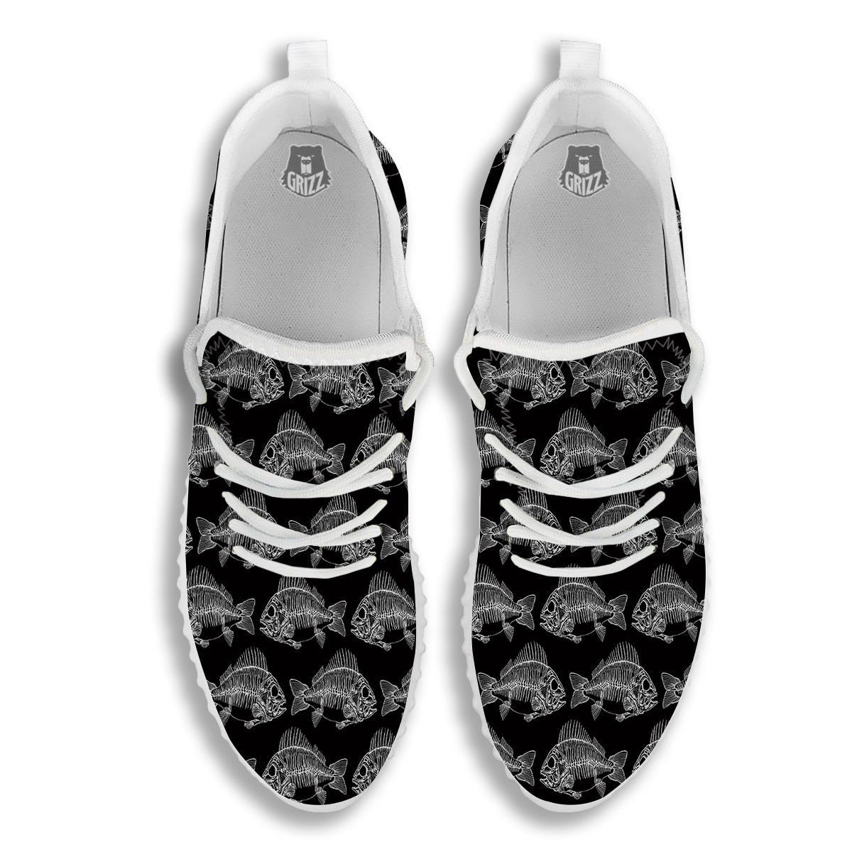 Fish Skeleton Print Pattern White Walking Shoes-grizzshop
