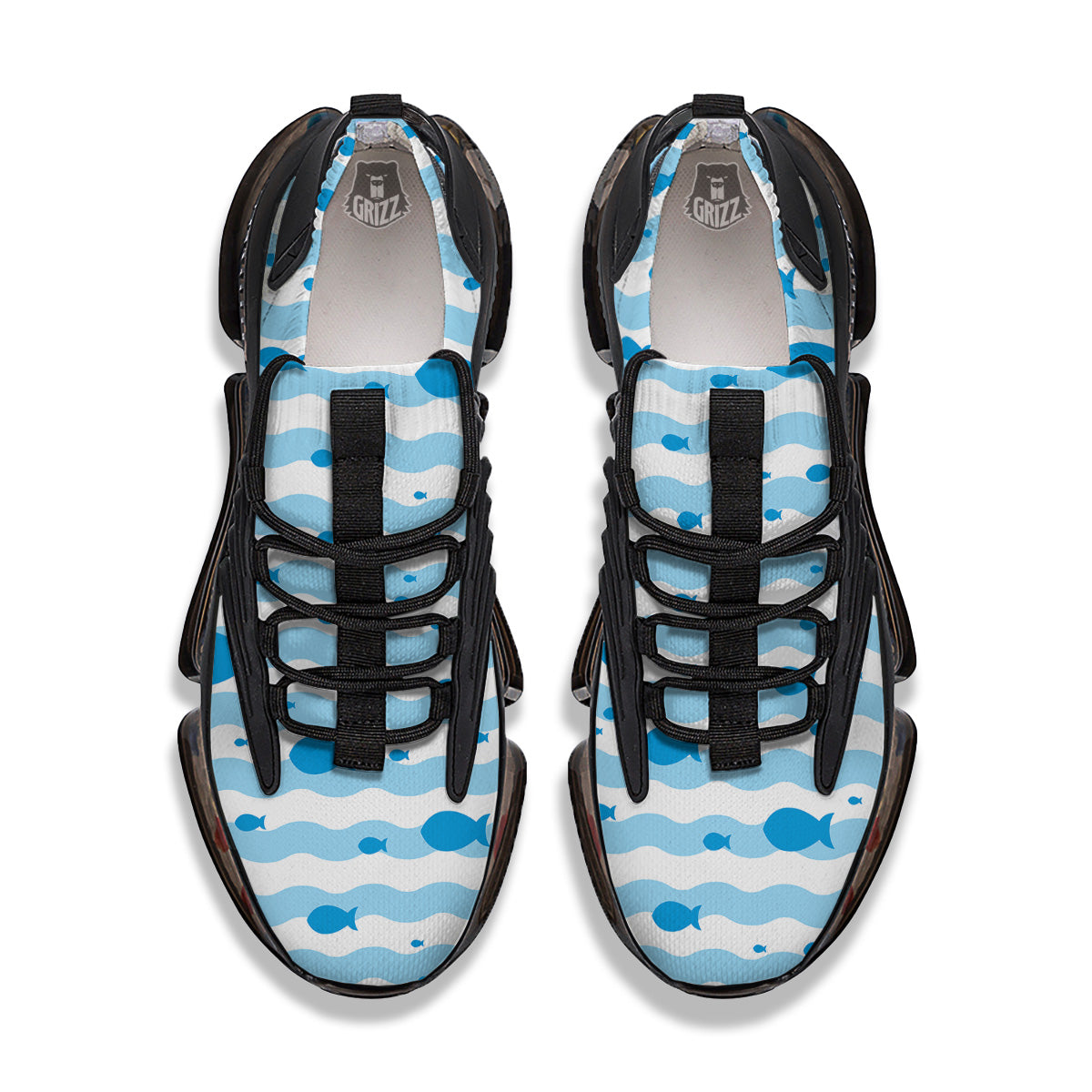 Fish Swimming In Blue Sea Print Pattern Black Gym Shoes-grizzshop
