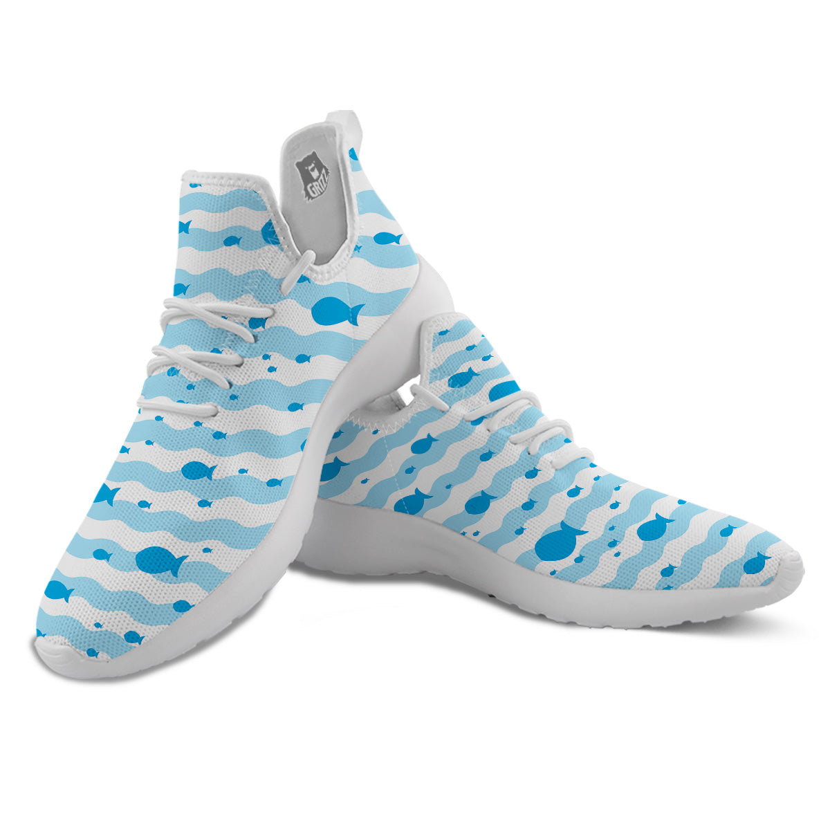 Fish Swimming In Blue Sea Print Pattern White Athletic Shoes-grizzshop