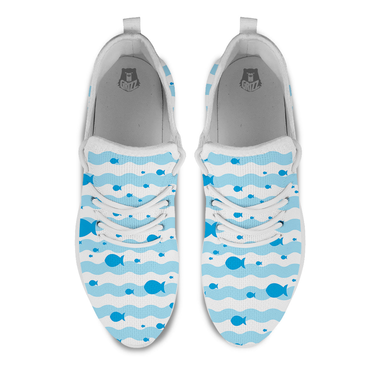 Fish Swimming In Blue Sea Print Pattern White Athletic Shoes-grizzshop