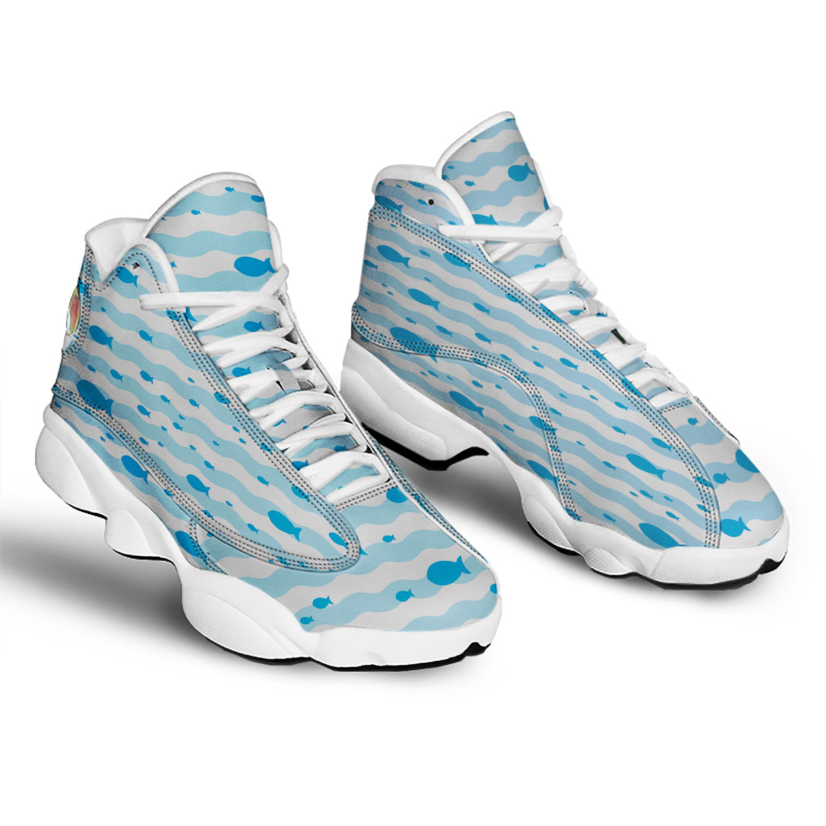 Fish Swimming In Blue Sea Print Pattern White Basketball Shoes-grizzshop