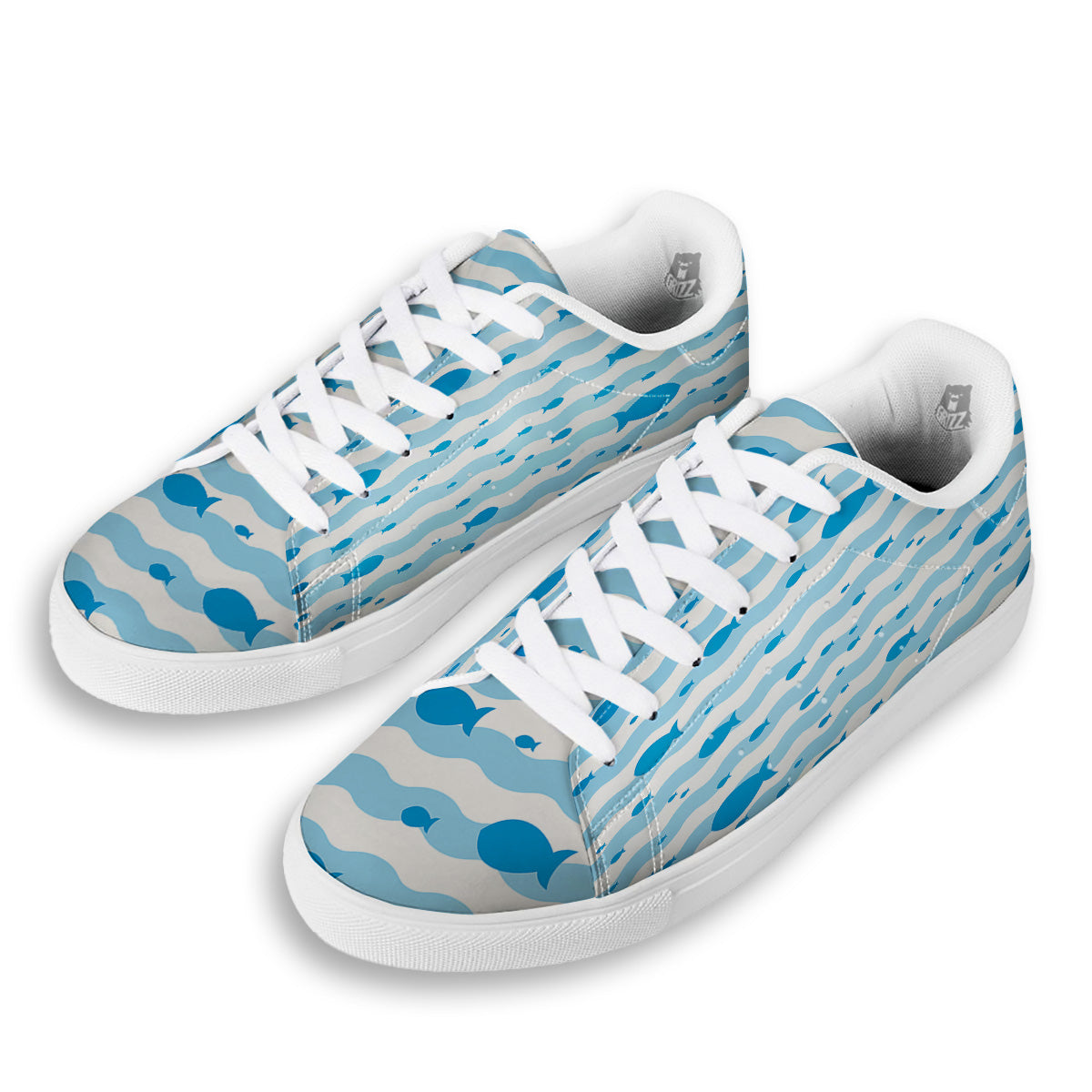 Fish Swimming In Blue Sea Print Pattern White Low Top Sneakers-grizzshop