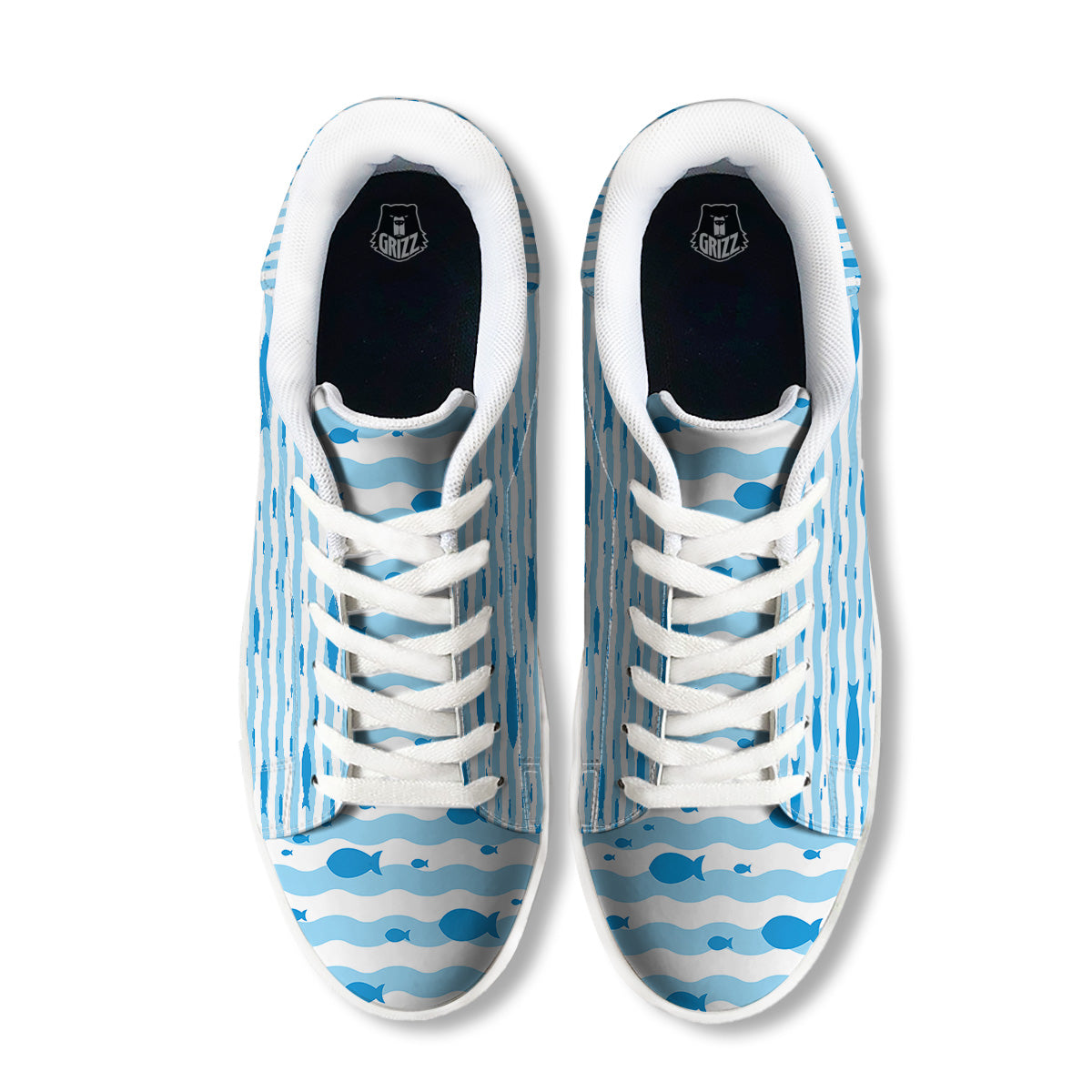 Fish Swimming In Blue Sea Print Pattern White Low Top Sneakers-grizzshop