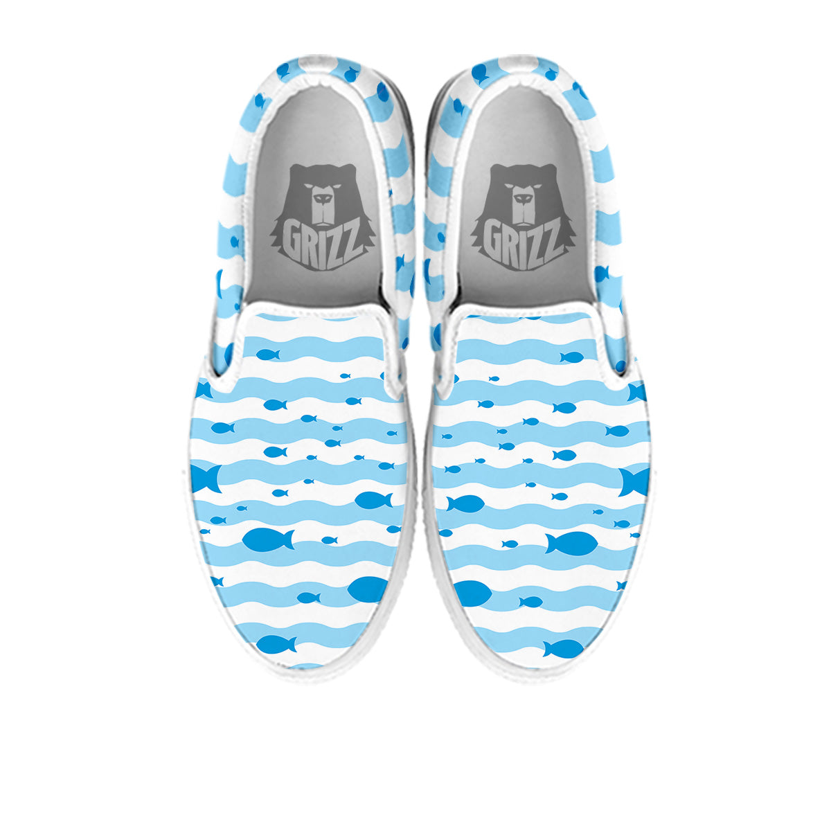 Fish Swimming In Blue Sea Print Pattern White Slip On Shoes-grizzshop