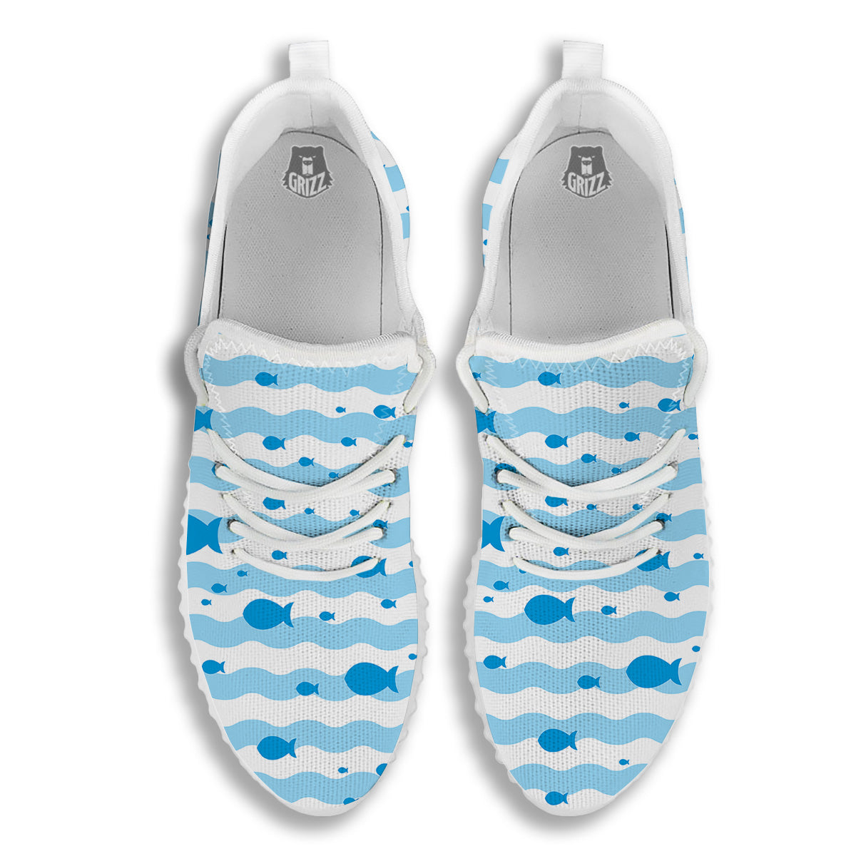 Fish Swimming In Blue Sea Print Pattern White Walking Shoes-grizzshop