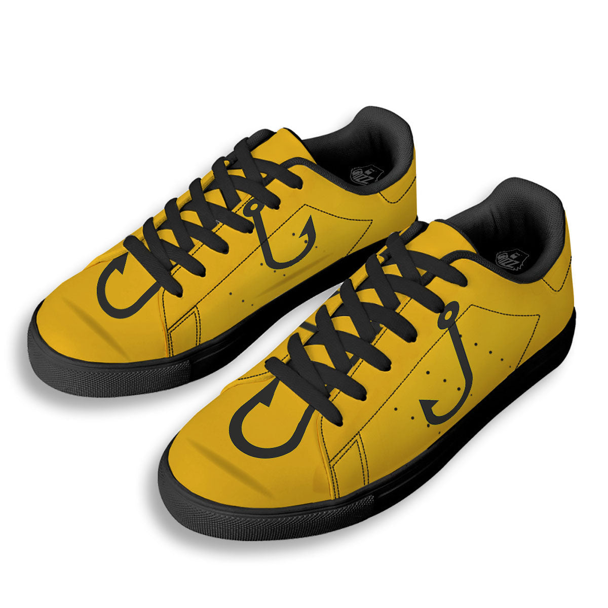 Fishing Hooks Print Black Low Top Sneakers-grizzshop