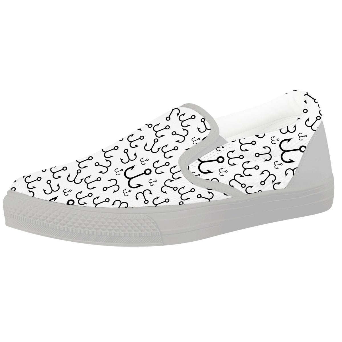 Fishing Hooks White And Black Print White Slip On Shoes-grizzshop