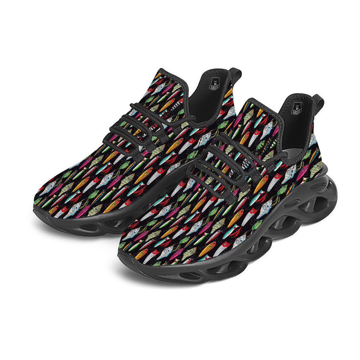 Fishing Print Pattern Black Running Shoes-grizzshop