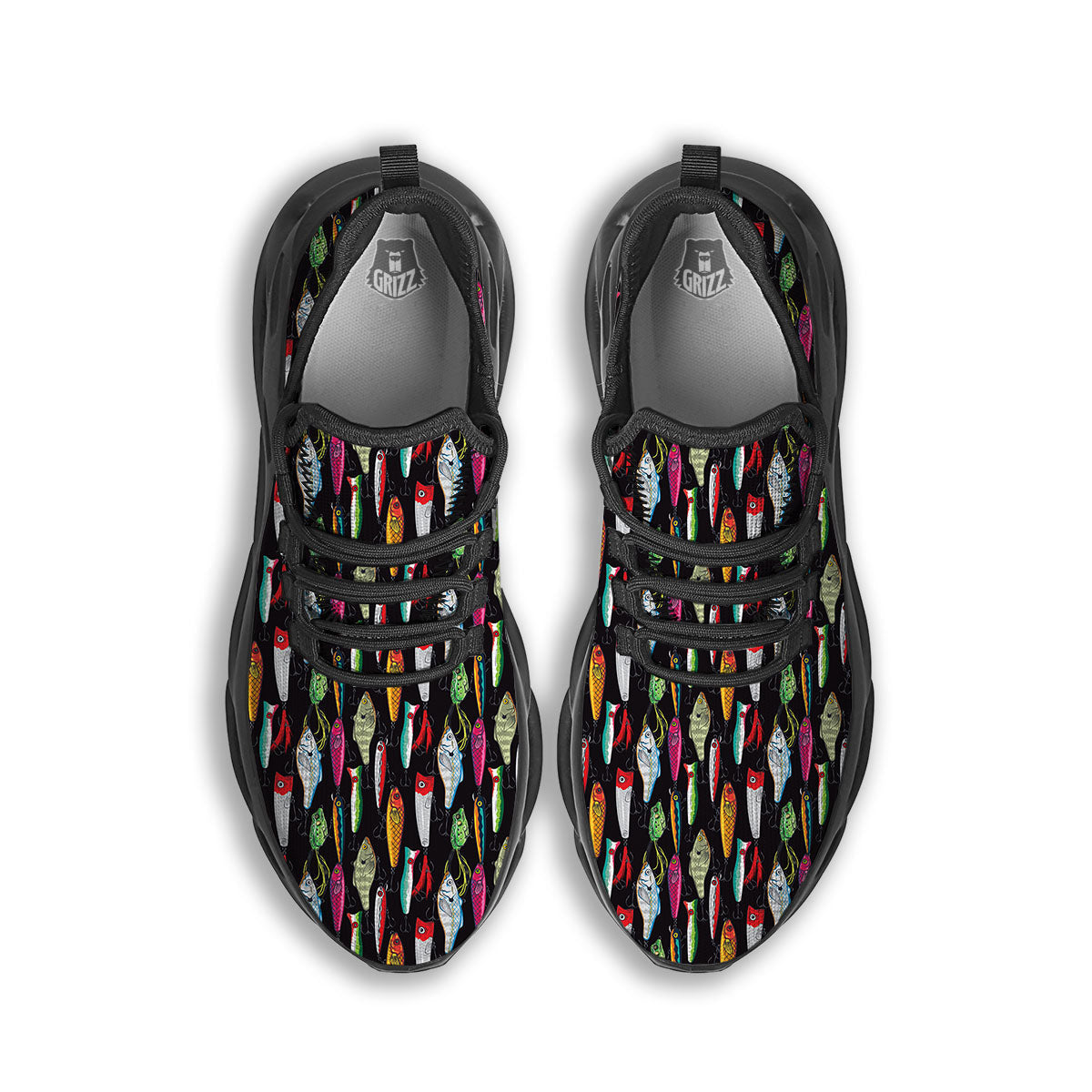 Fishing Print Pattern Black Running Shoes-grizzshop