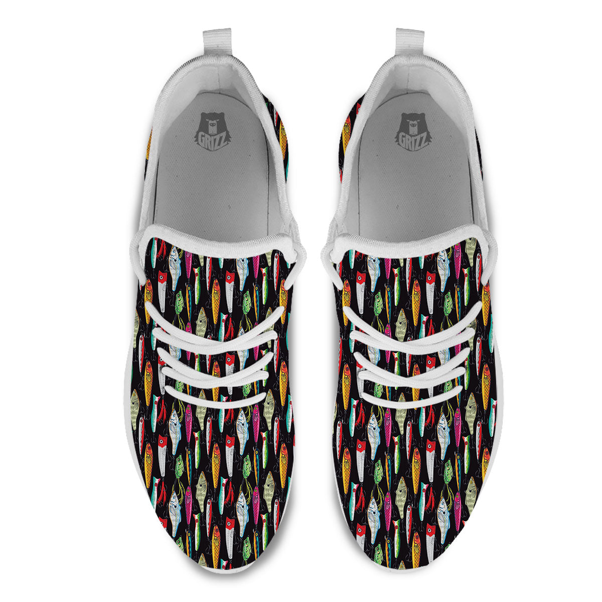 Fishing Print Pattern White Athletic Shoes-grizzshop