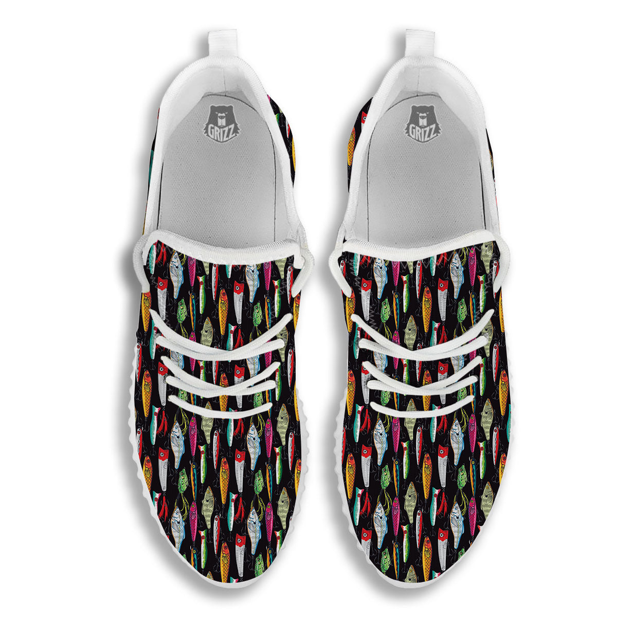 Fishing Print Pattern White Walking Shoes-grizzshop