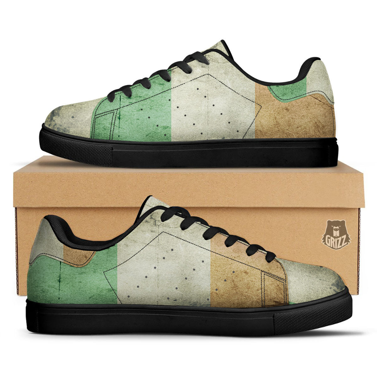 Flag Irish Print Black Low Top Sneakers-grizzshop