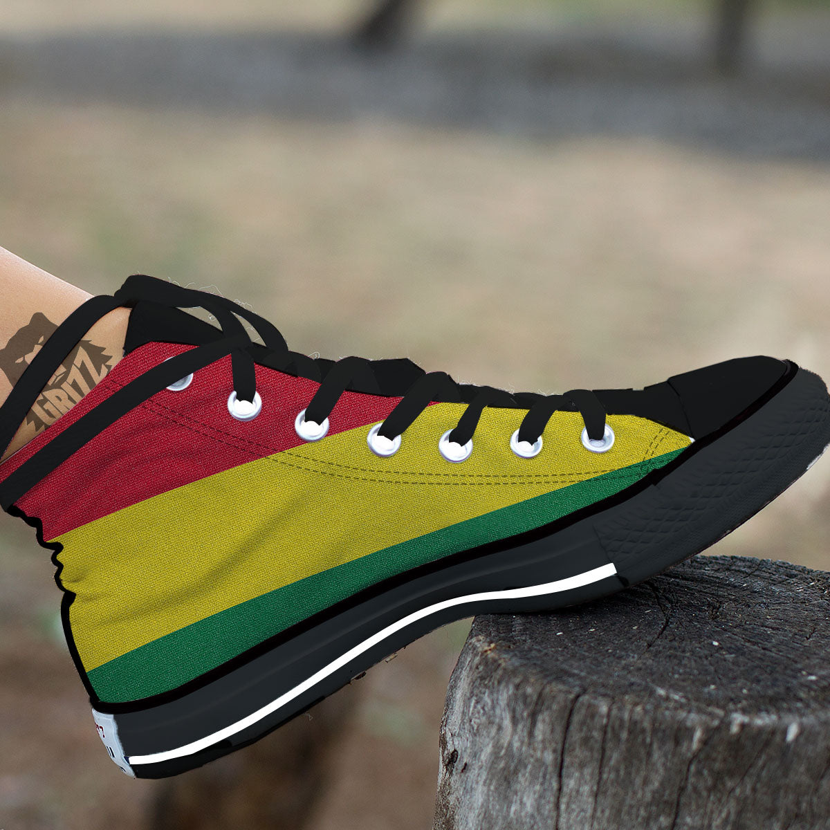 Flag Rasta Print Black High Top Shoes-grizzshop