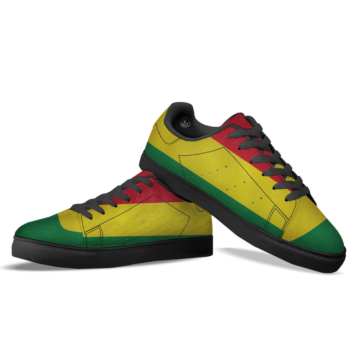 Flag Rasta Print Black Low Top Sneakers-grizzshop