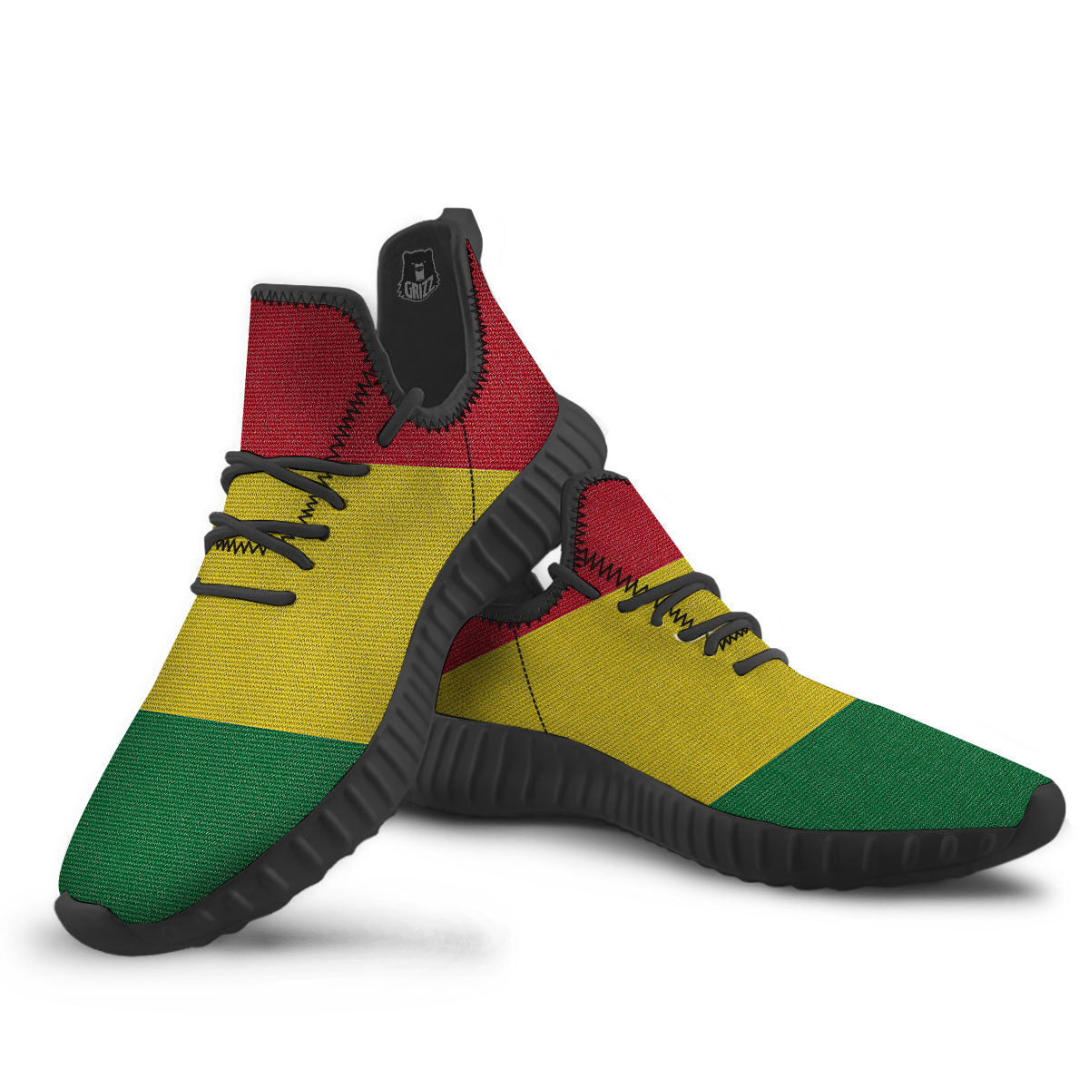Flag Rasta Print Black Walking Shoes-grizzshop