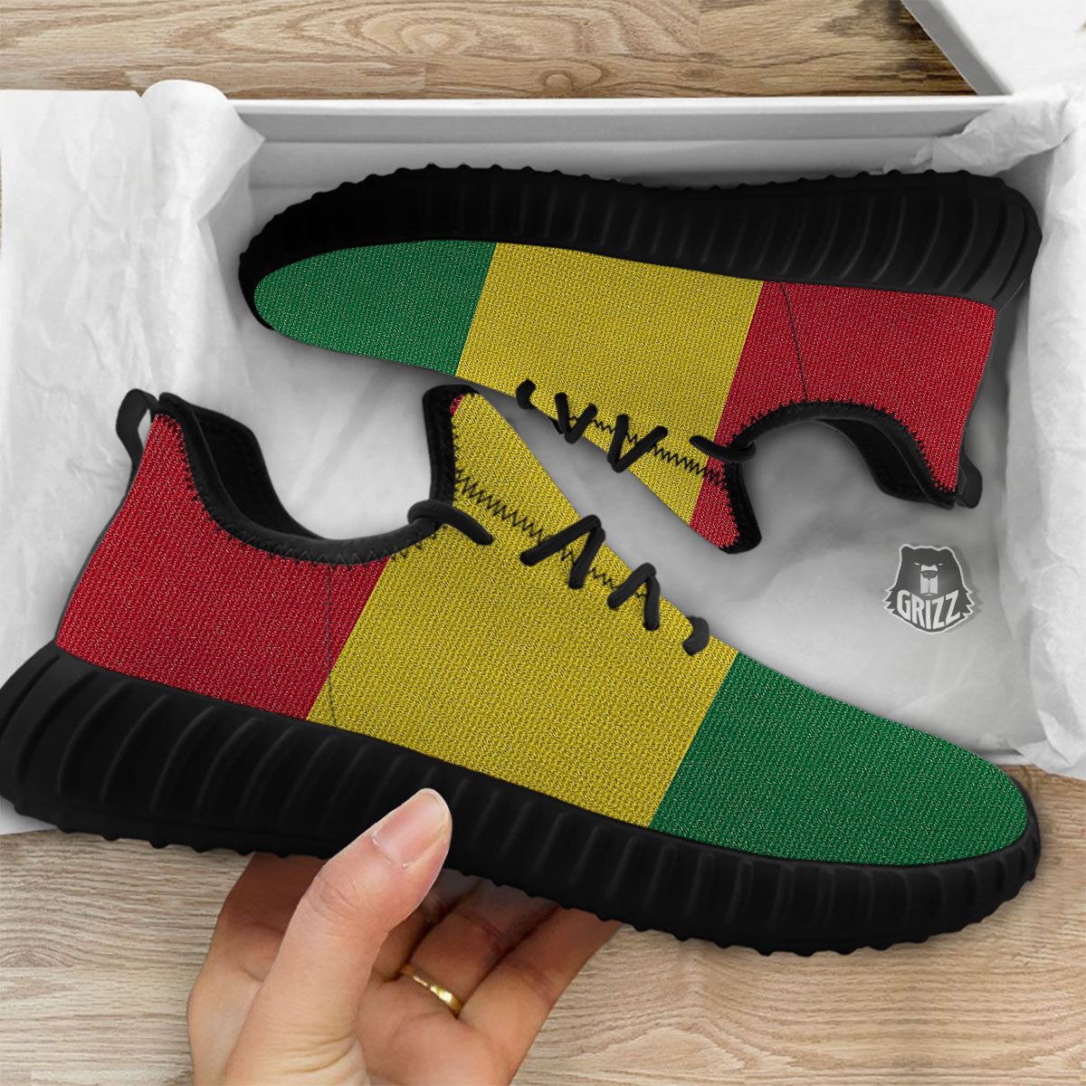 Flag Rasta Print Black Walking Shoes-grizzshop
