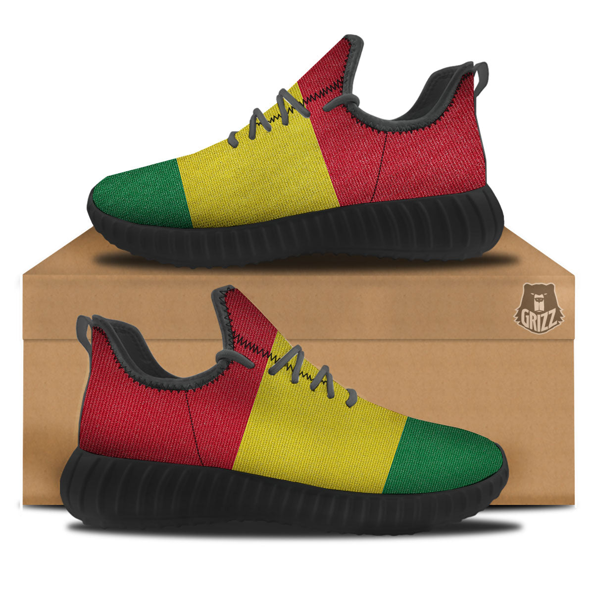 Flag Rasta Print Black Walking Shoes-grizzshop