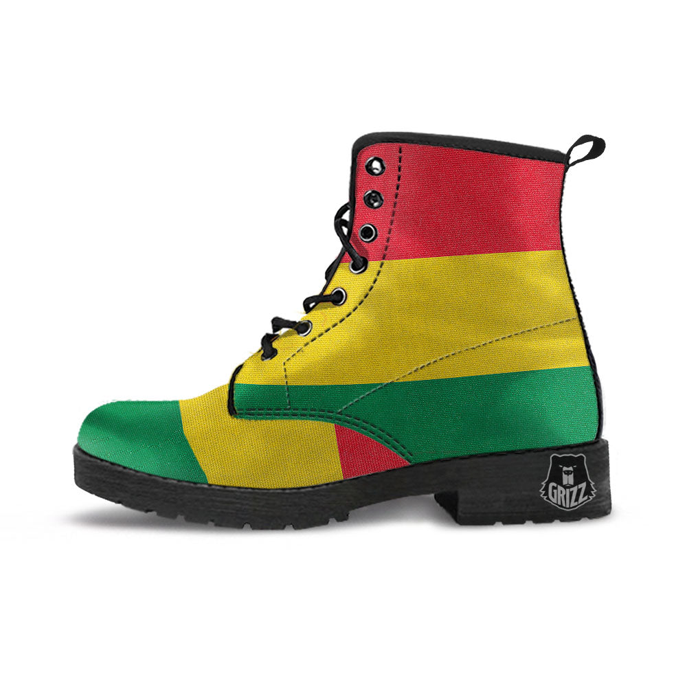 Flag Rasta Print Leather Boots-grizzshop