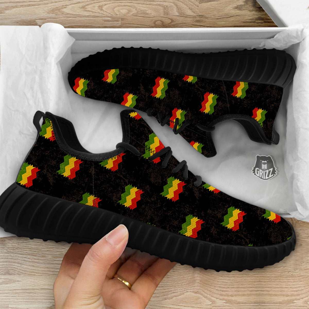 Flag Rasta Print Pattern Black Walking Shoes-grizzshop