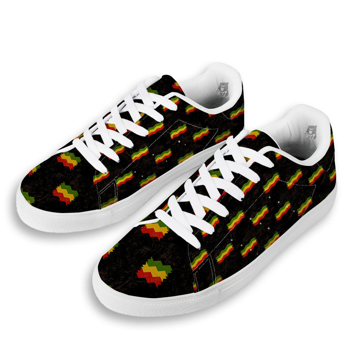 Flag Rasta Print Pattern White Low Top Sneakers-grizzshop
