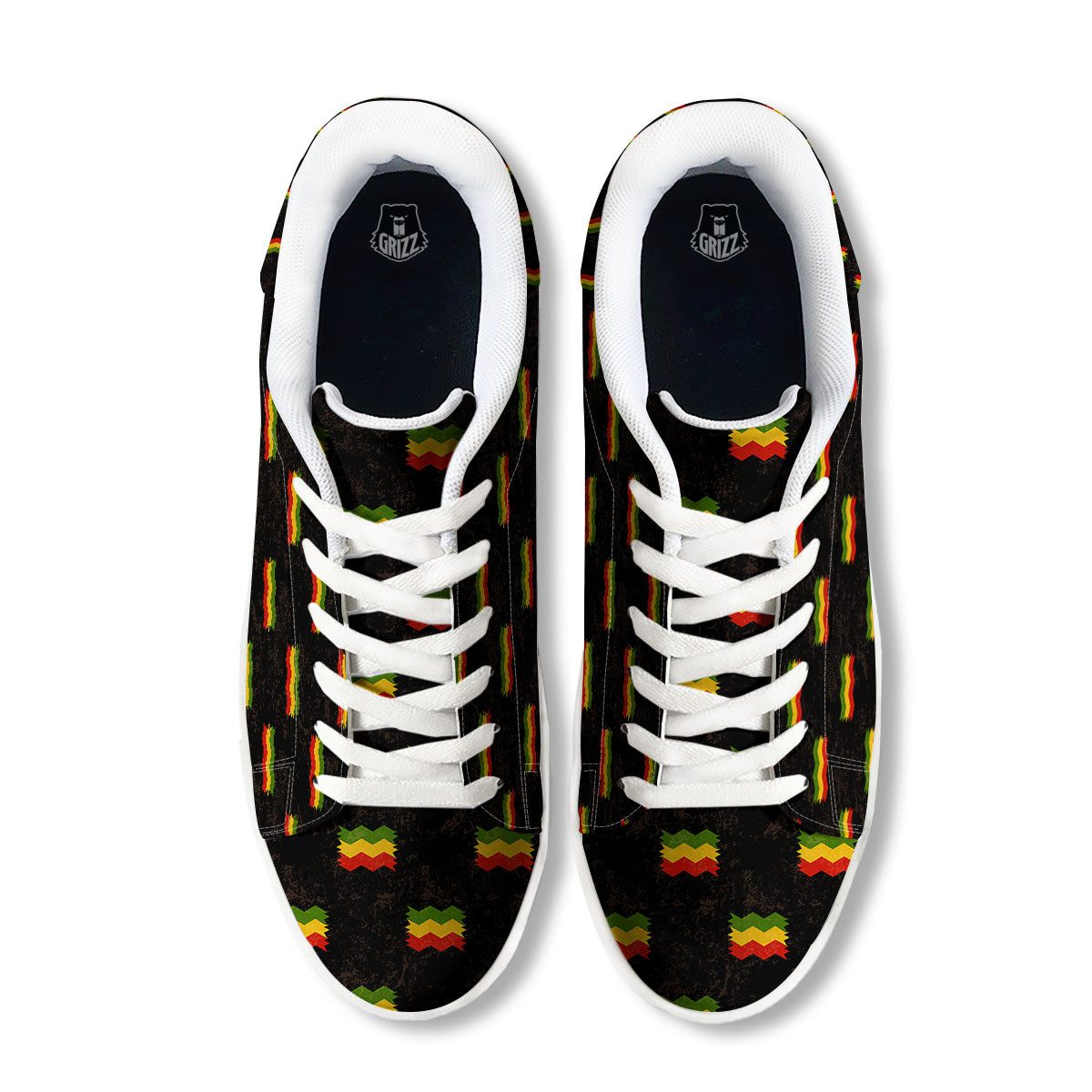 Flag Rasta Print Pattern White Low Top Sneakers-grizzshop