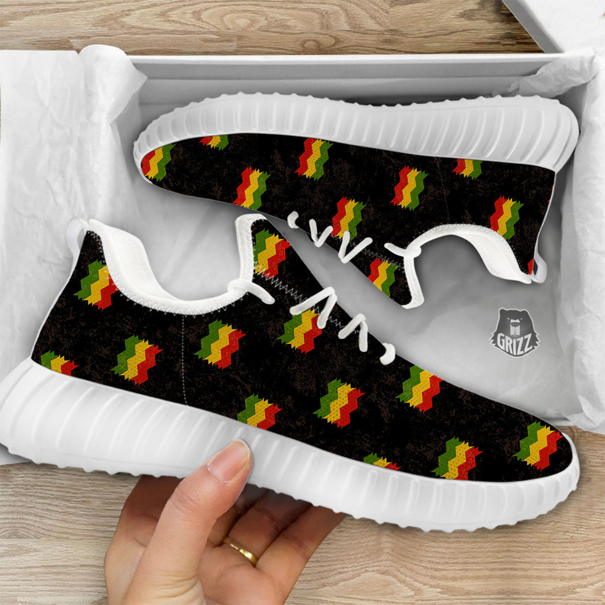 Flag Rasta Print Pattern White Walking Shoes-grizzshop