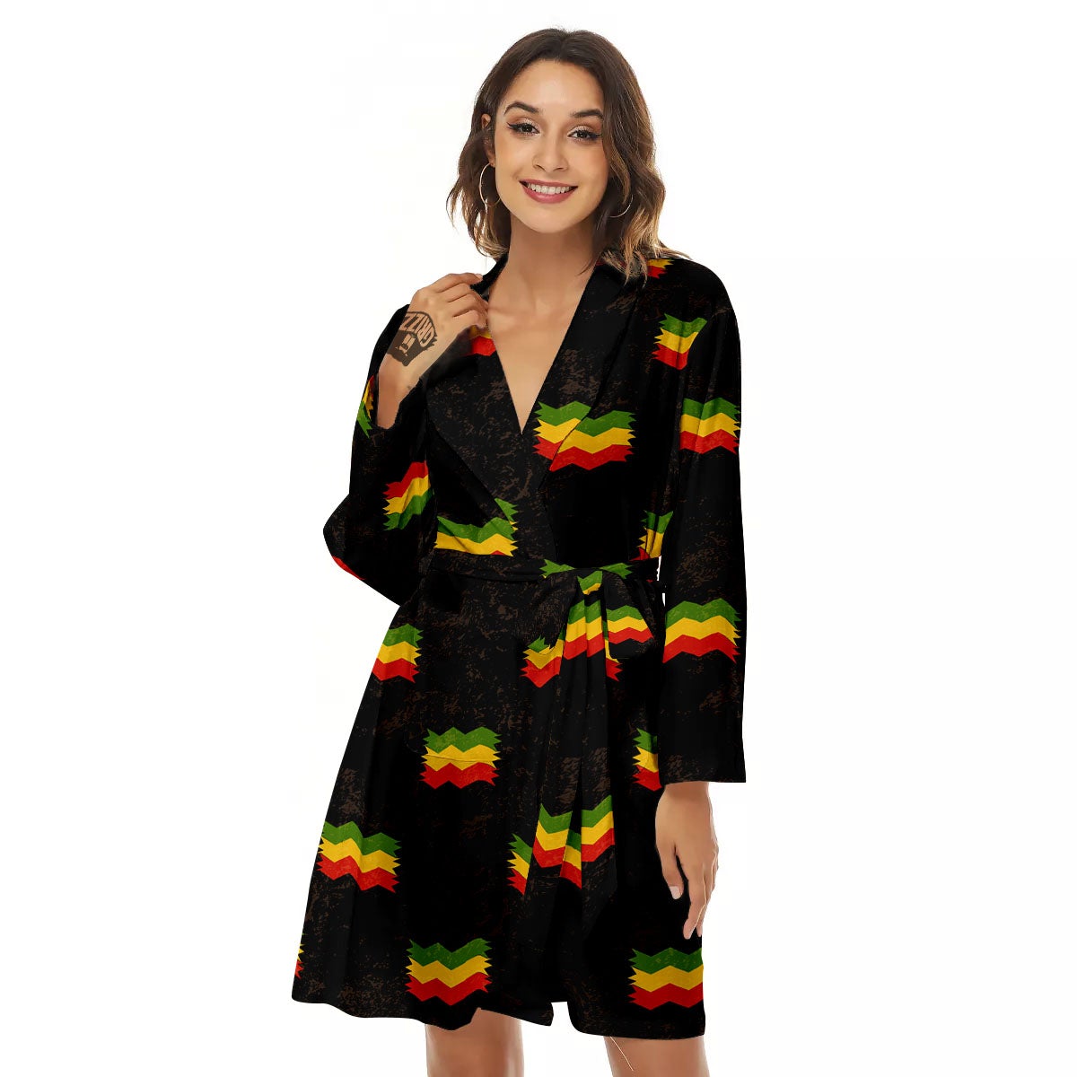 Flag Rasta Print Pattern Women's Robe-grizzshop