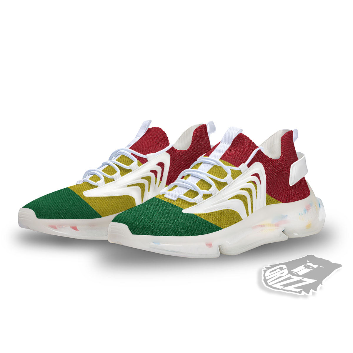Flag Rasta Print White Gym Shoes-grizzshop
