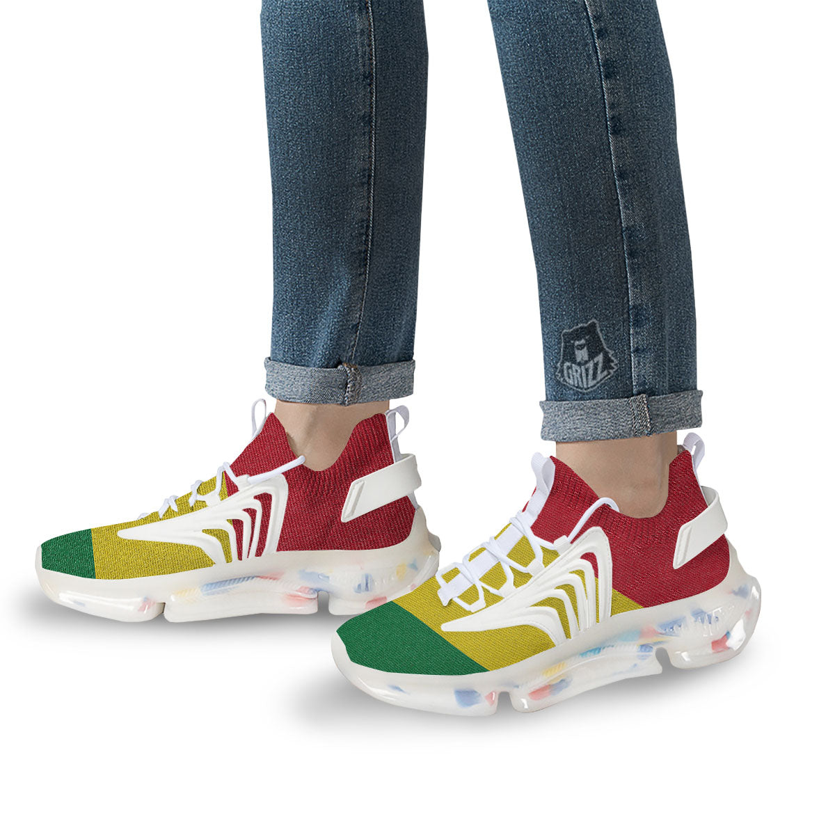 Flag Rasta Print White Gym Shoes-grizzshop