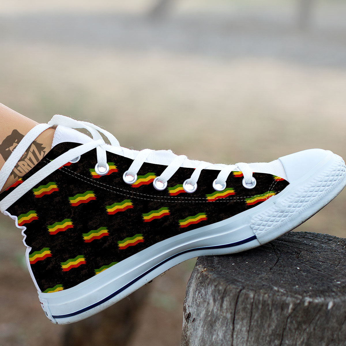 Flag Rasta Print White High Top Shoes-grizzshop