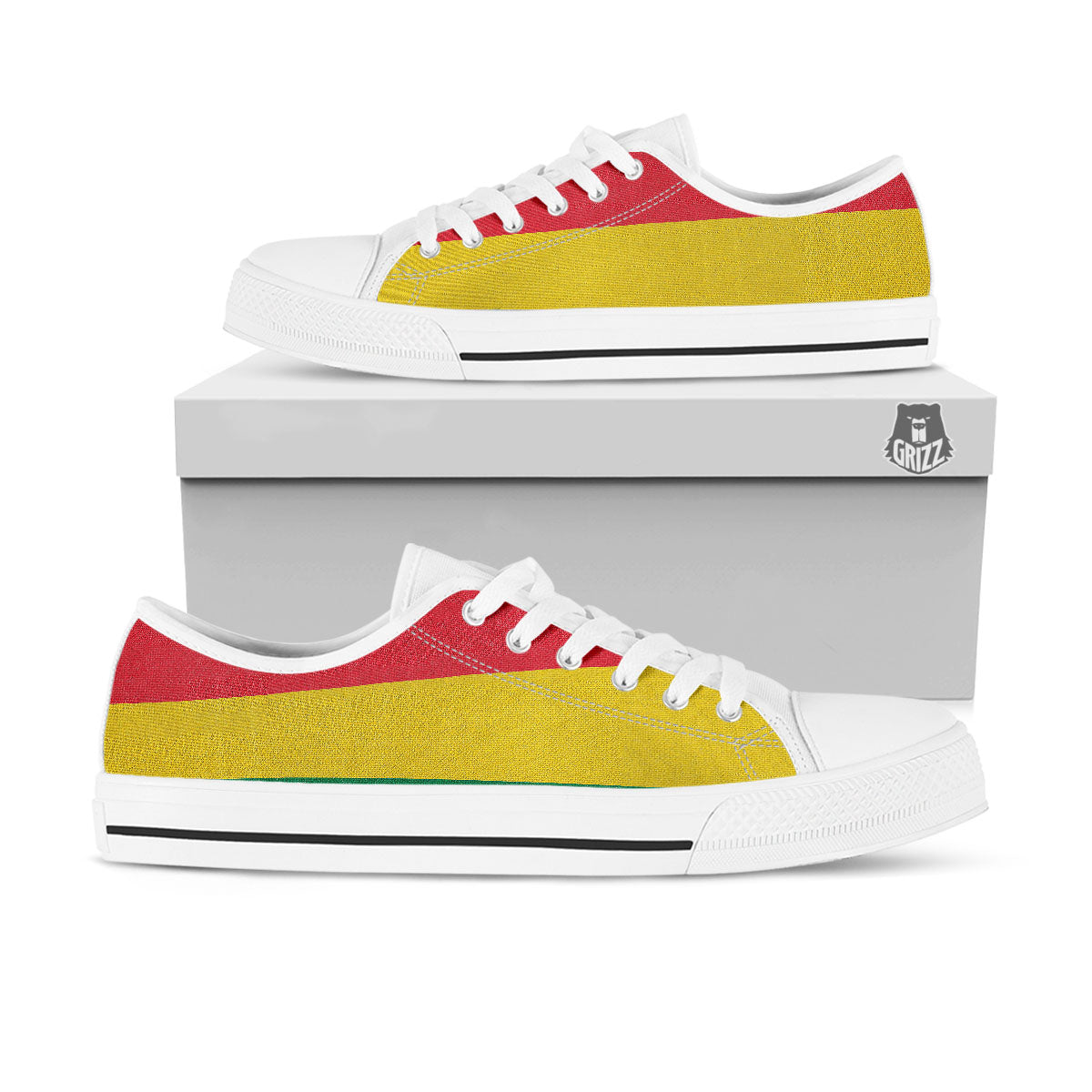 Flag Rasta Print White Low Top Shoes-grizzshop