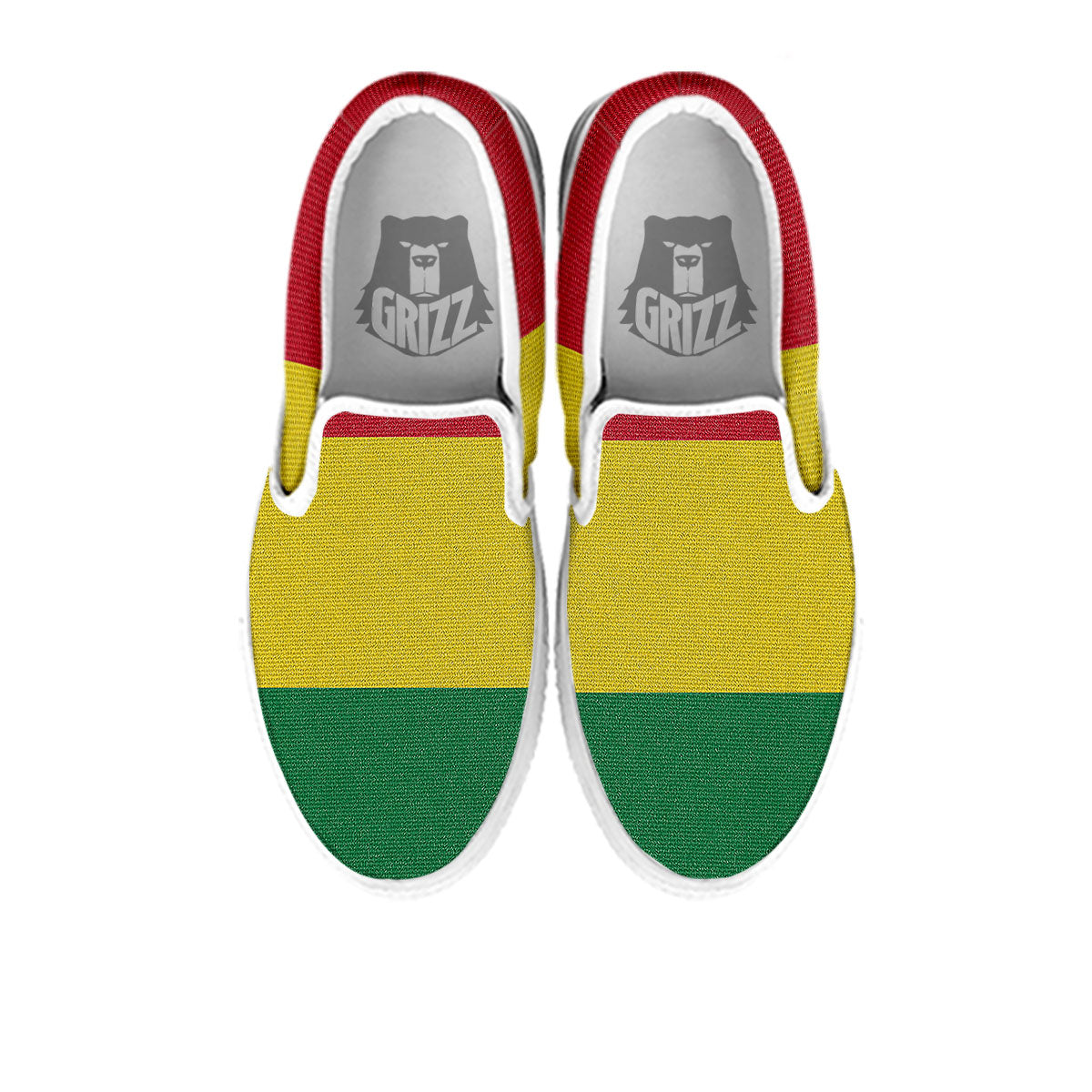 Flag Rasta Print White Slip On Shoes-grizzshop