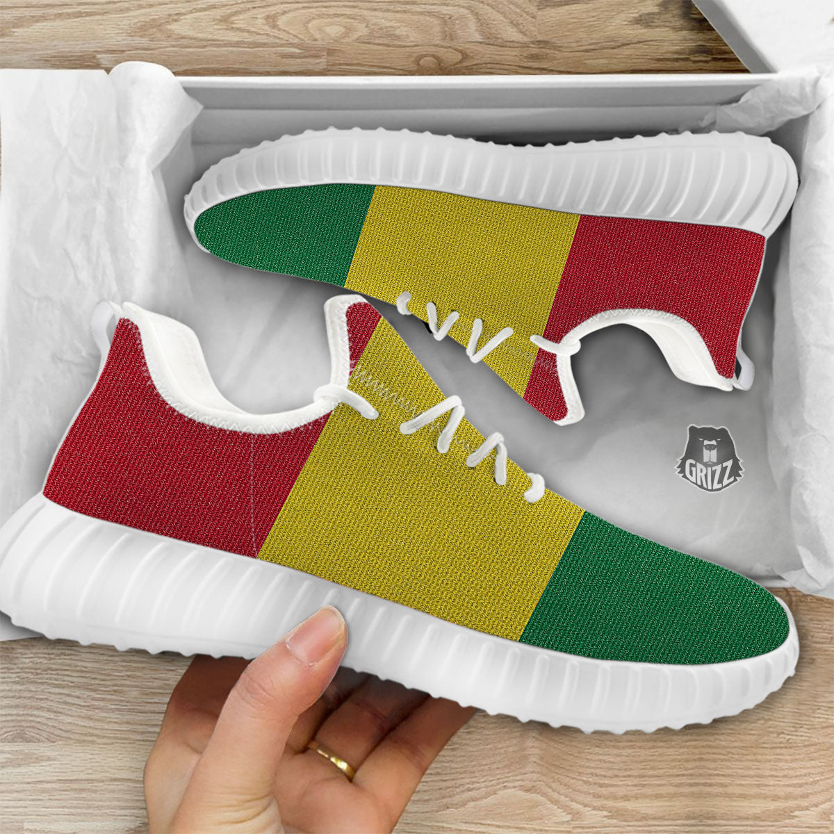 Flag Rasta Print White Walking Shoes-grizzshop