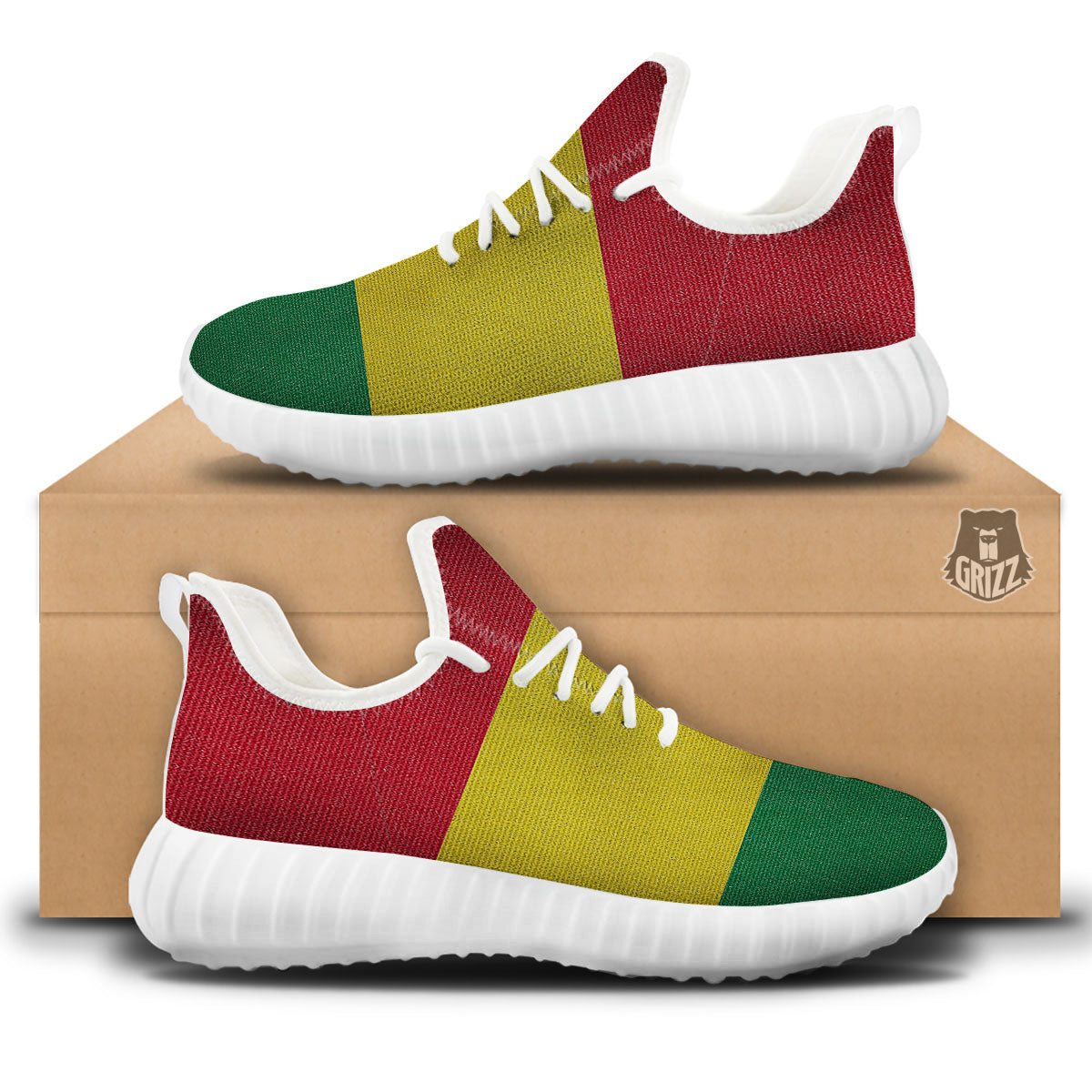 Flag Rasta Print White Walking Shoes-grizzshop