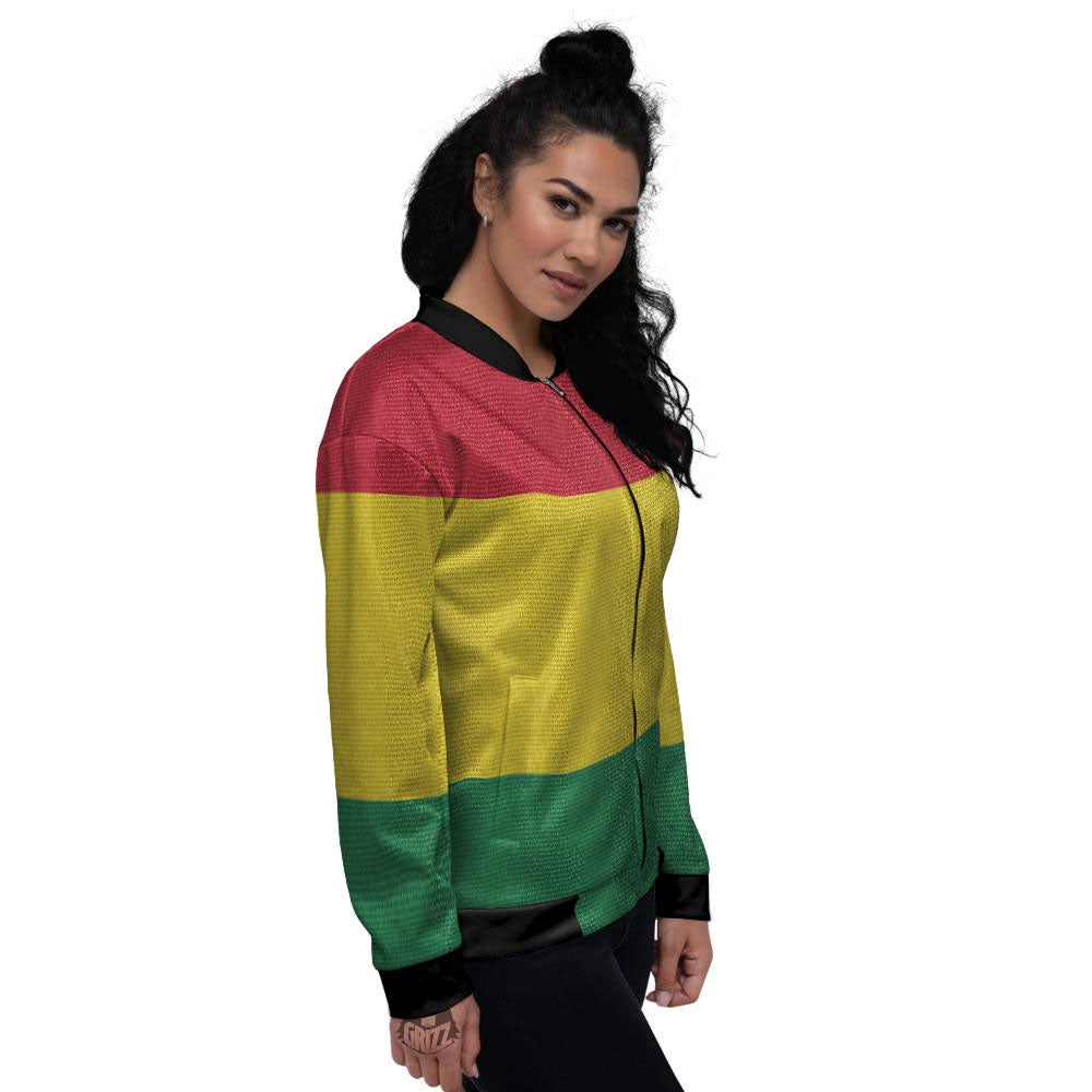 Flag Rasta Print Women's Bomber Jacket-grizzshop