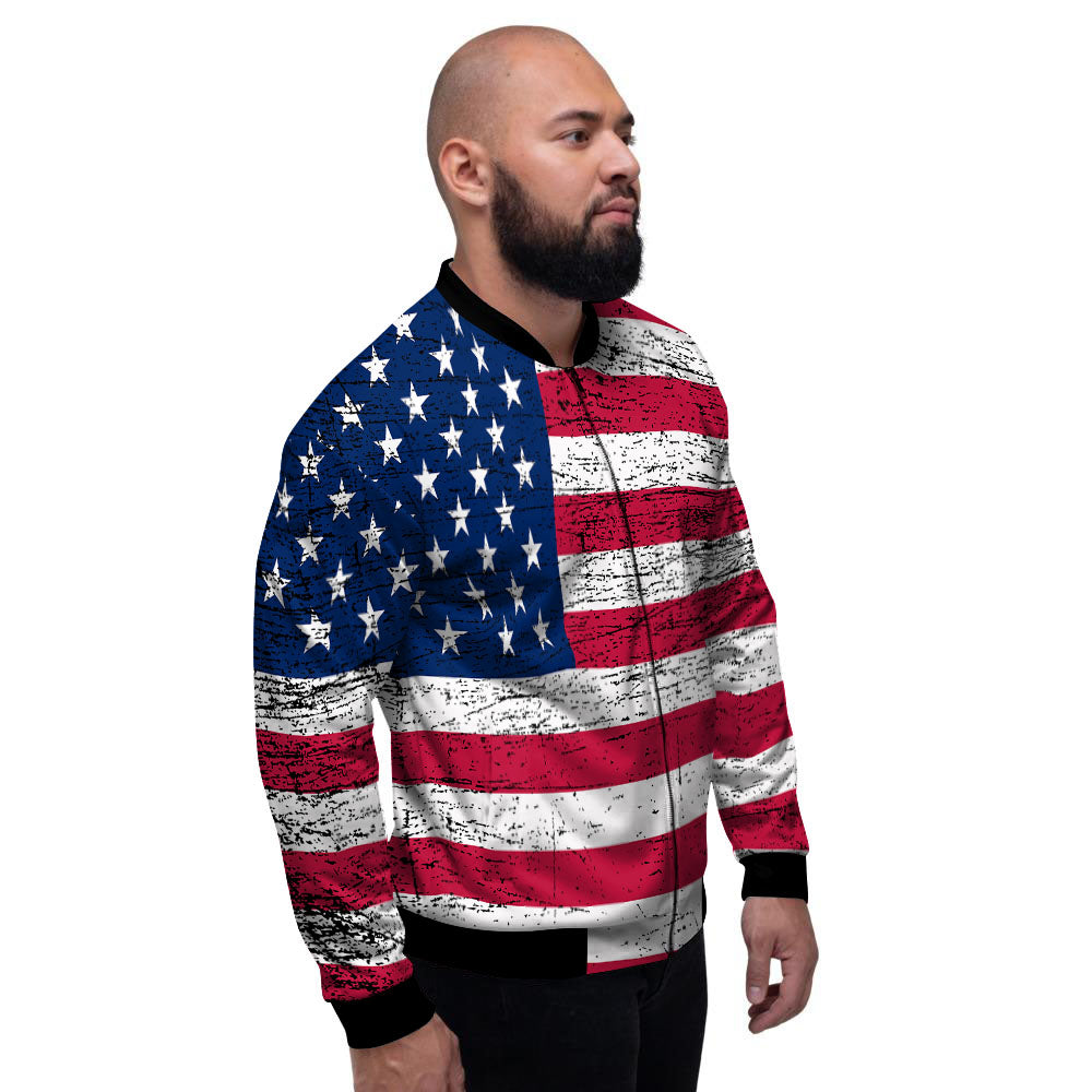 Flag USA Grunge Print Men's Bomber Jacket-grizzshop