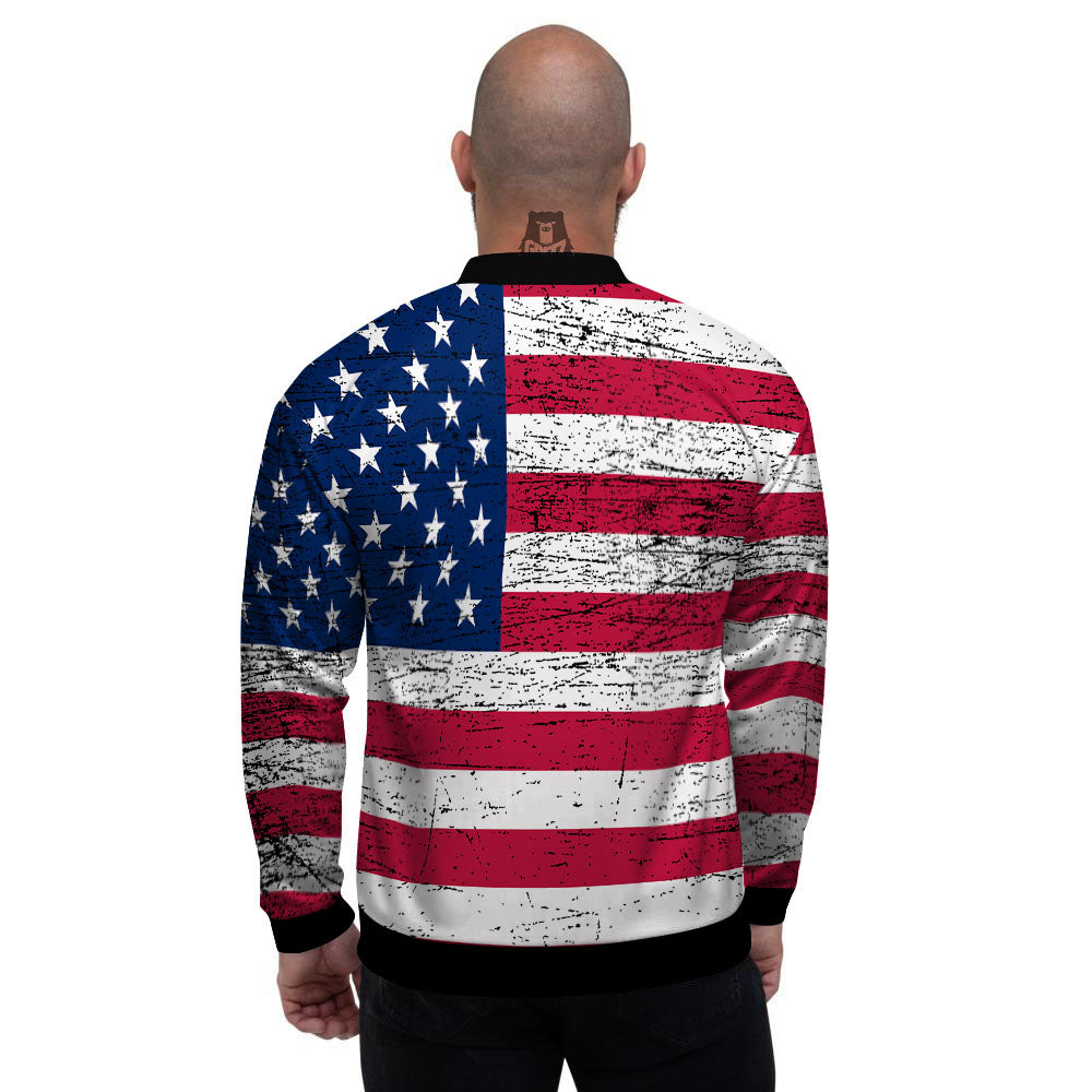 Flag USA Grunge Print Men's Bomber Jacket-grizzshop