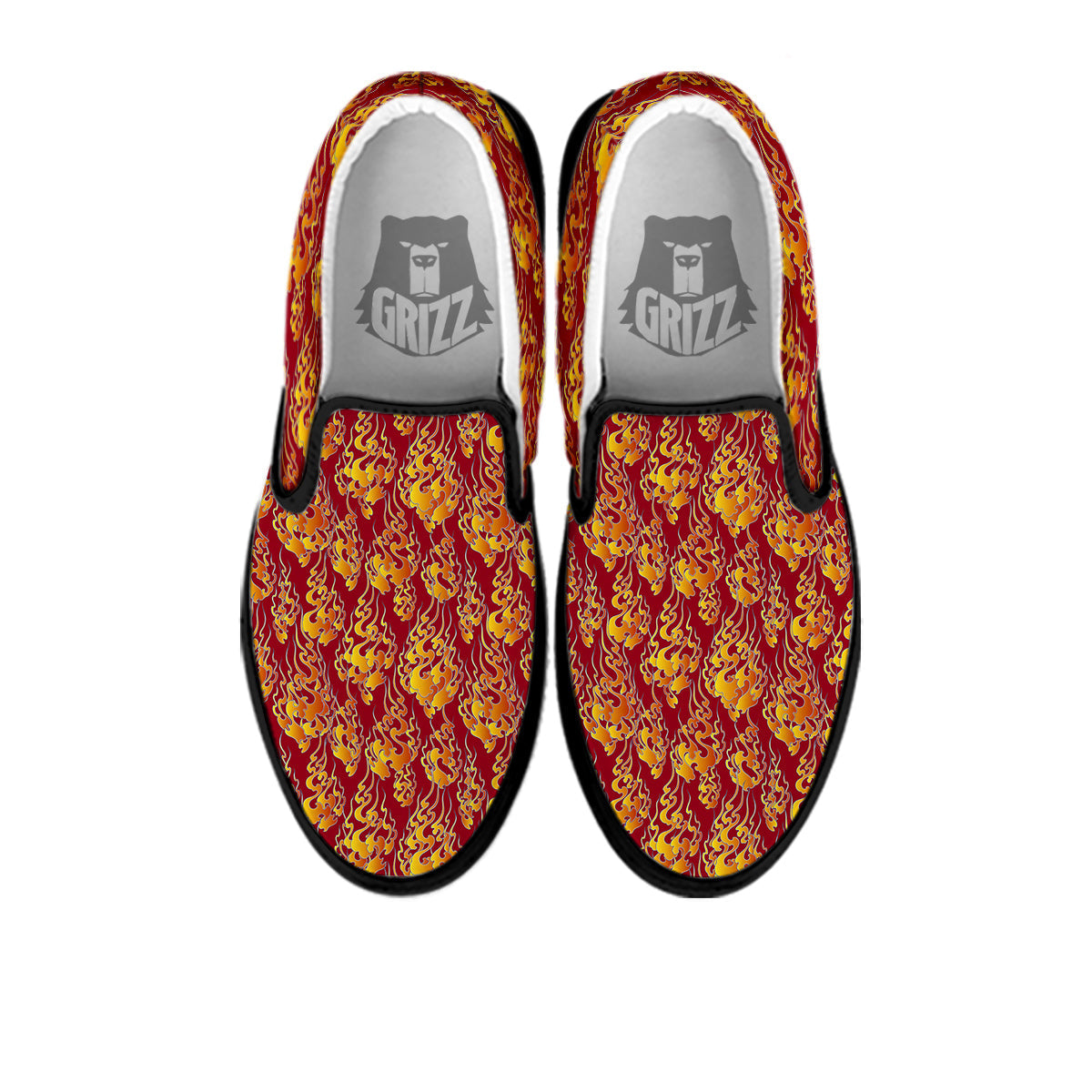 Flame Burning Japanese Art Print Pattern Black Slip On Shoes-grizzshop
