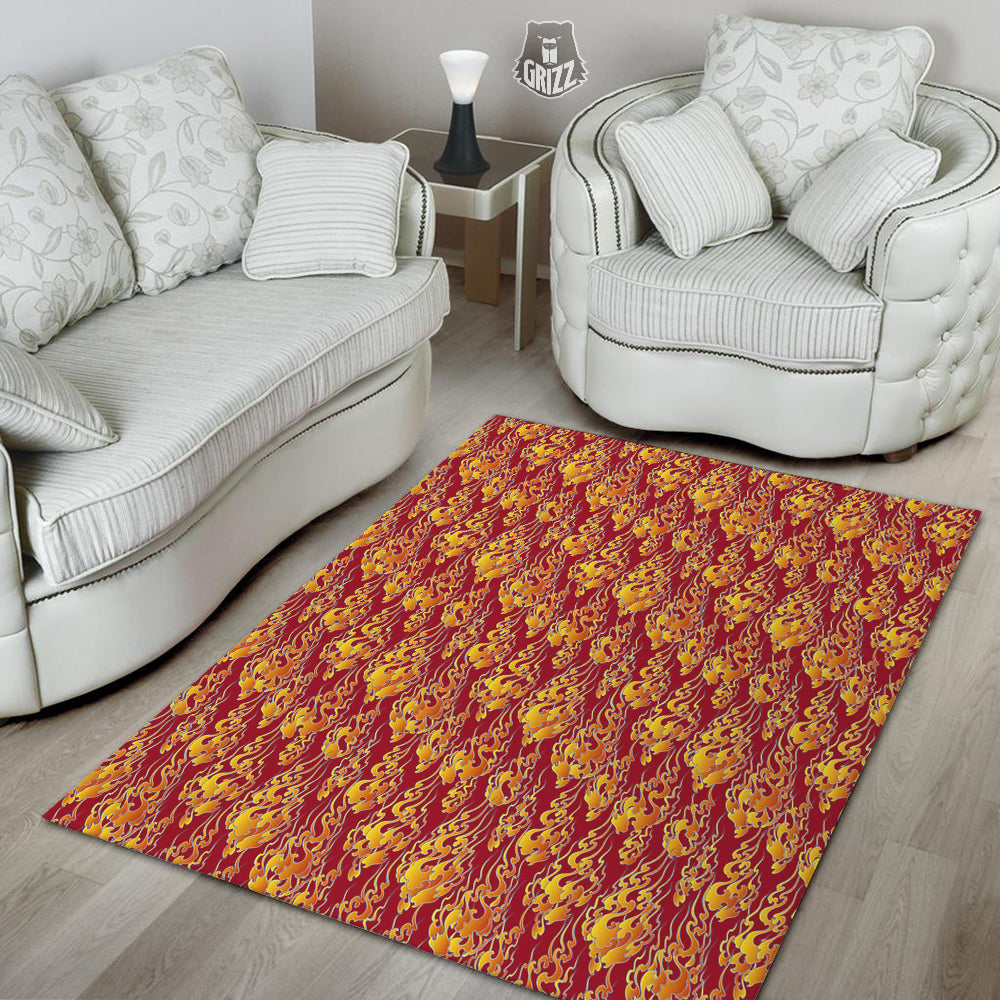 Flame Burning Japanese Art Print Pattern Floor Mat-grizzshop
