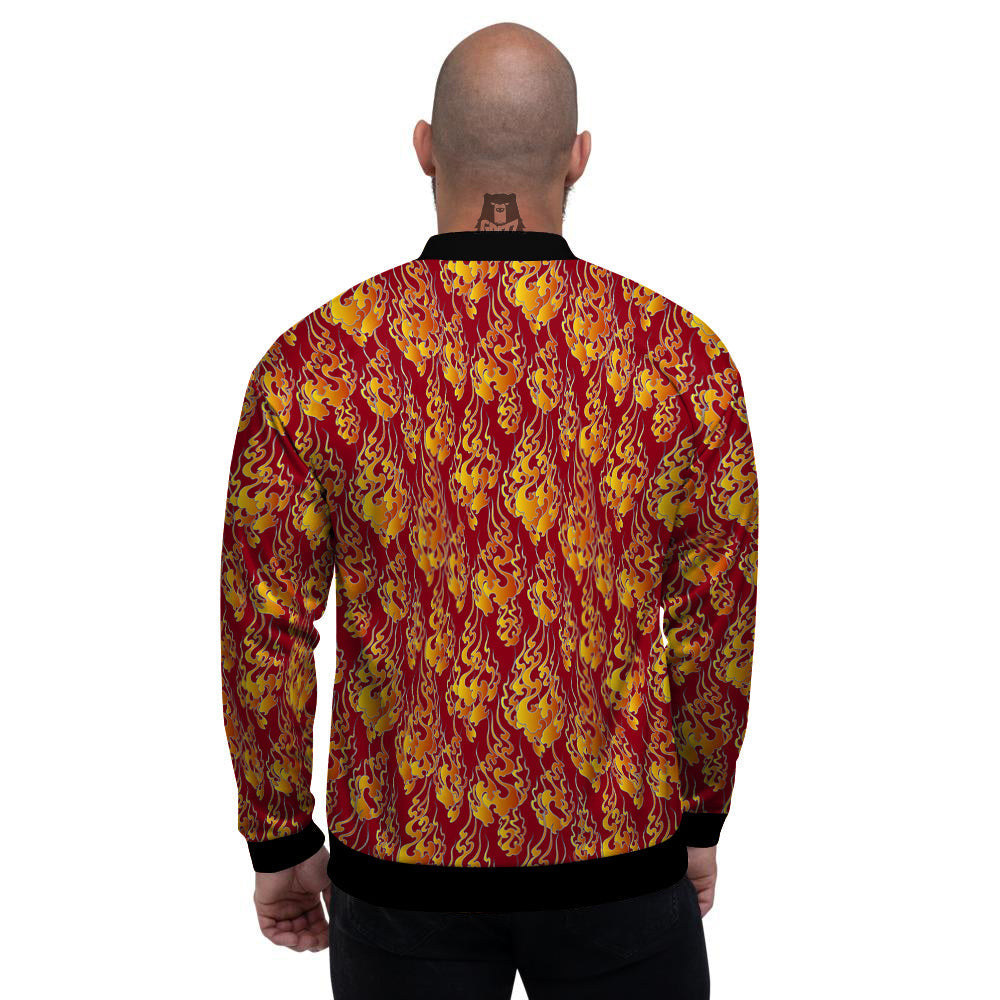 Flame Burning Japanese Art Print Pattern Men's Bomber Jacket-grizzshop