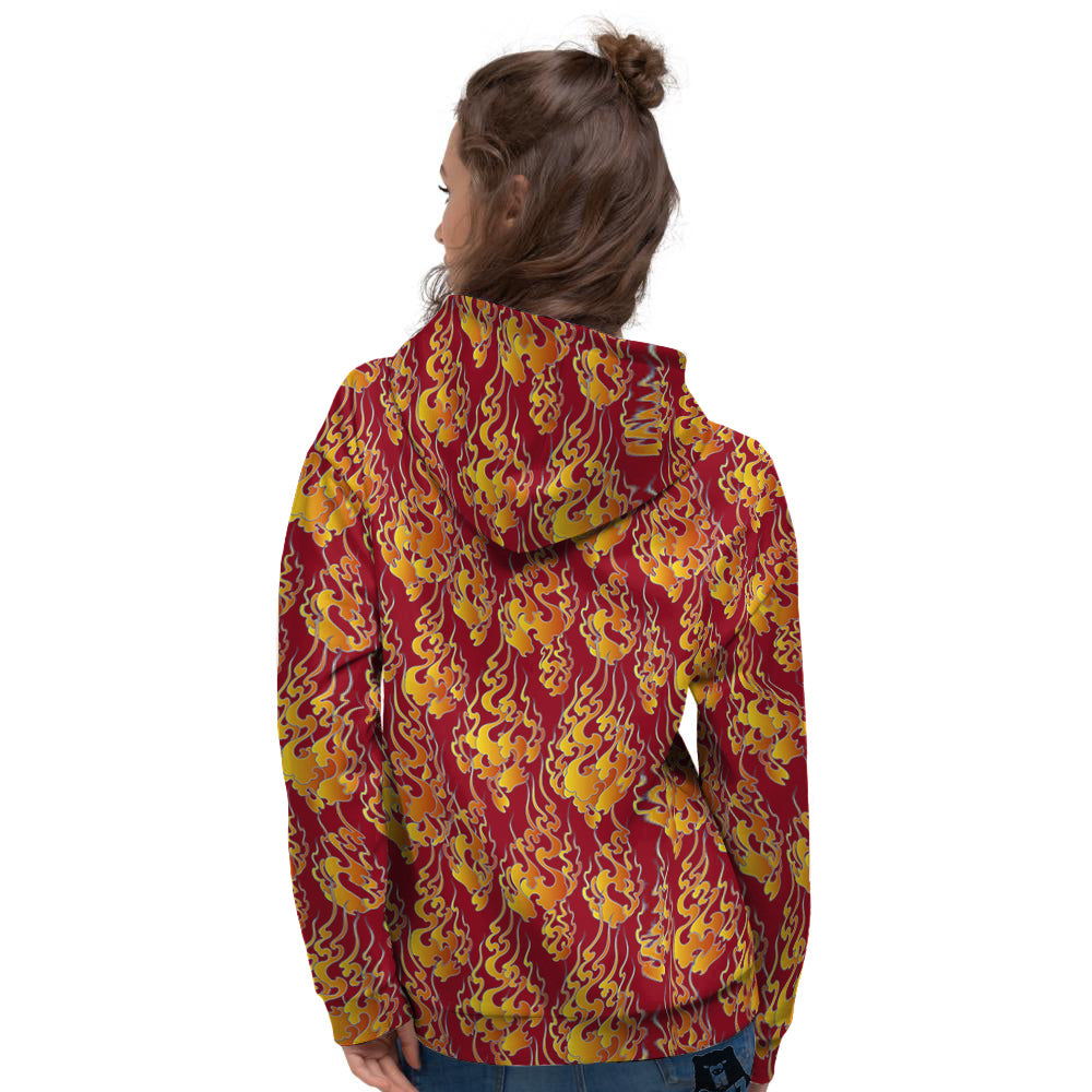 Flame Burning Japanese Art Print Pattern Women's Hoodie-grizzshop