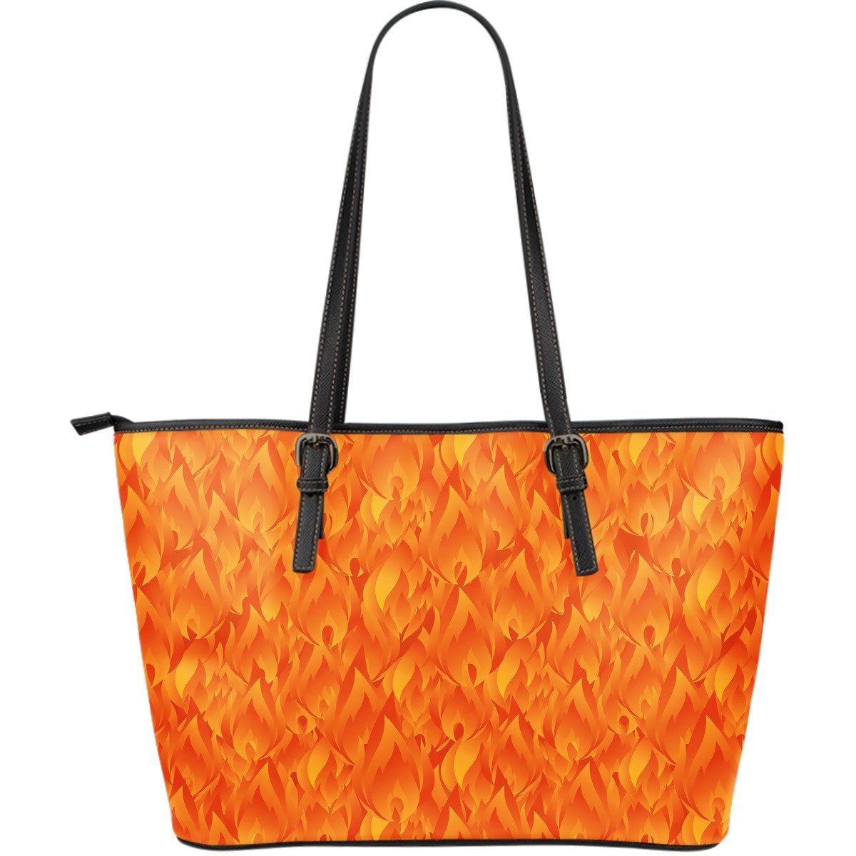 Flame Fire Pattern Print Leather Tote Bag-grizzshop