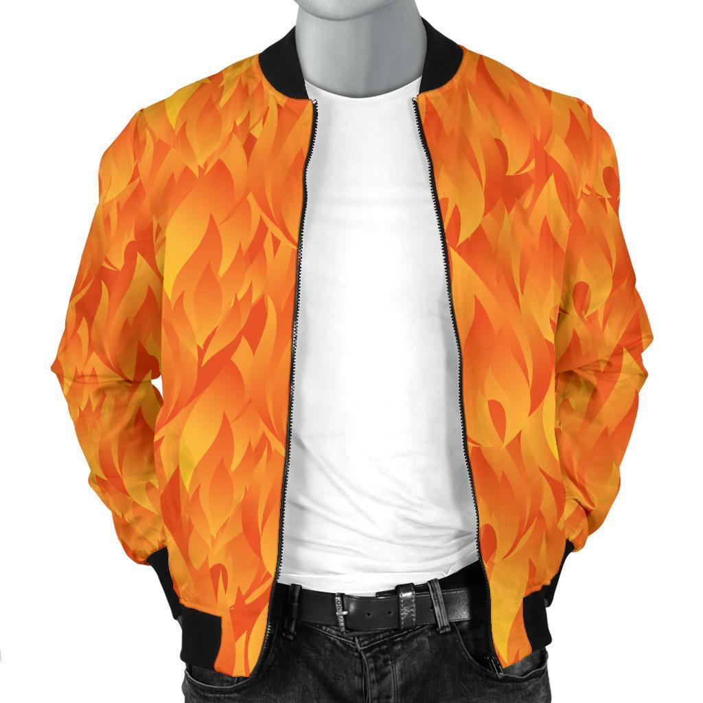 Flame Fire Pattern Print Men's Bomber Jacket-grizzshop