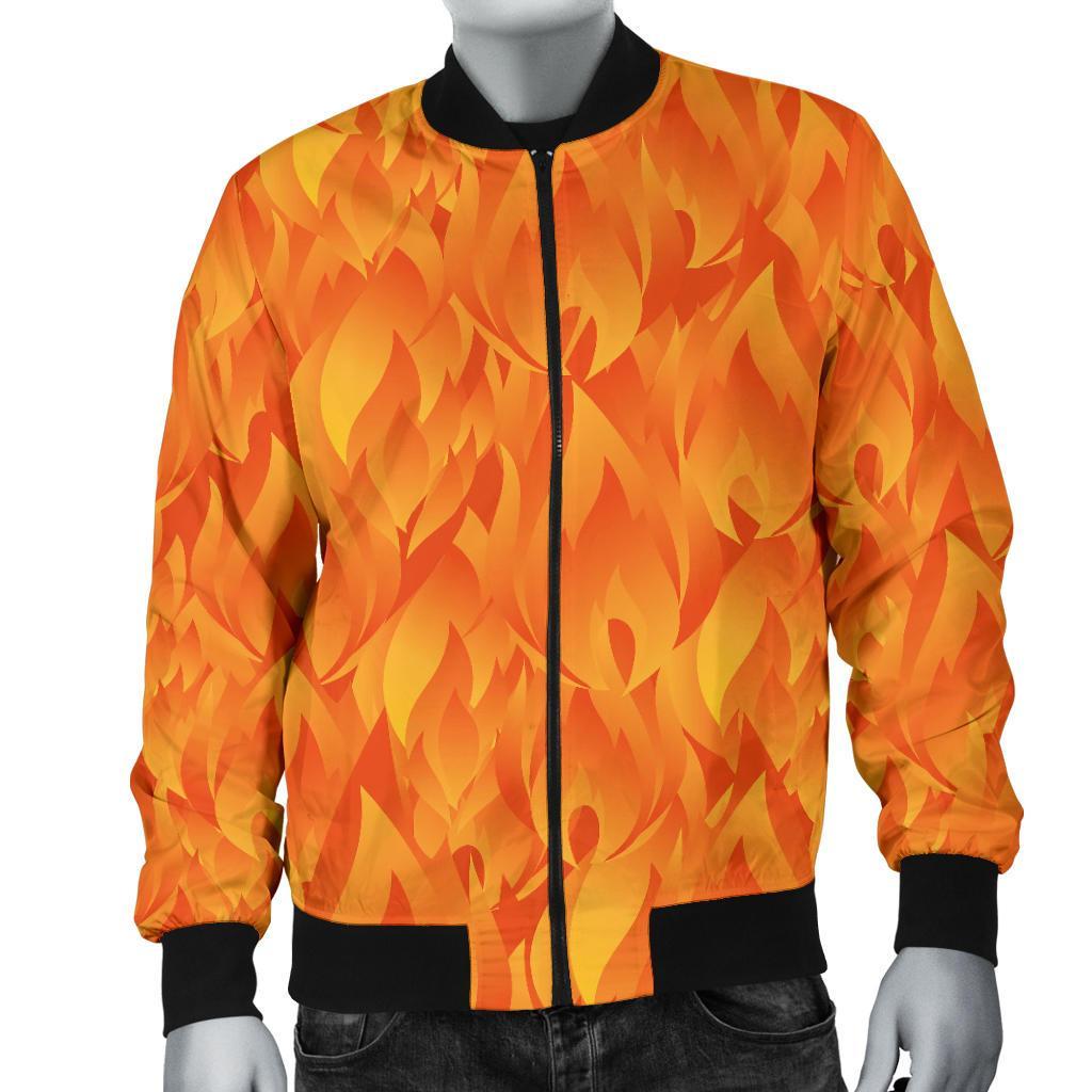 Flame Fire Pattern Print Men's Bomber Jacket-grizzshop