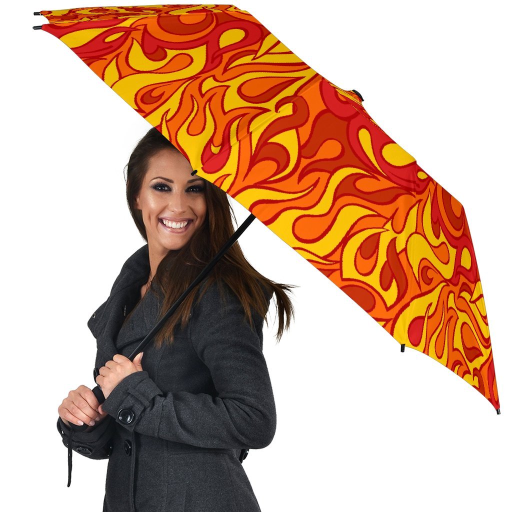 Flame Fire Print Pattern Automatic Foldable Umbrella-grizzshop