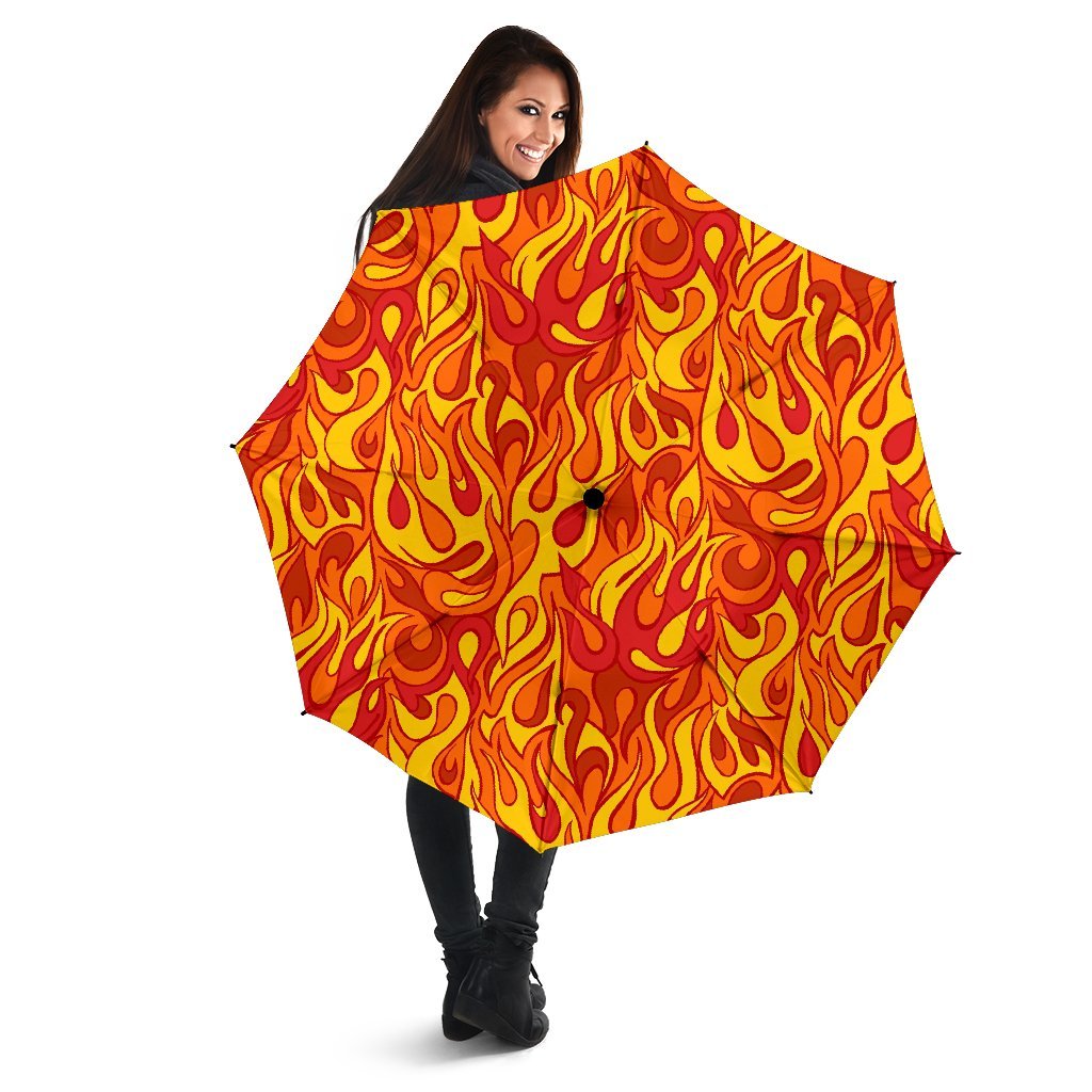 Flame Fire Print Pattern Automatic Foldable Umbrella-grizzshop