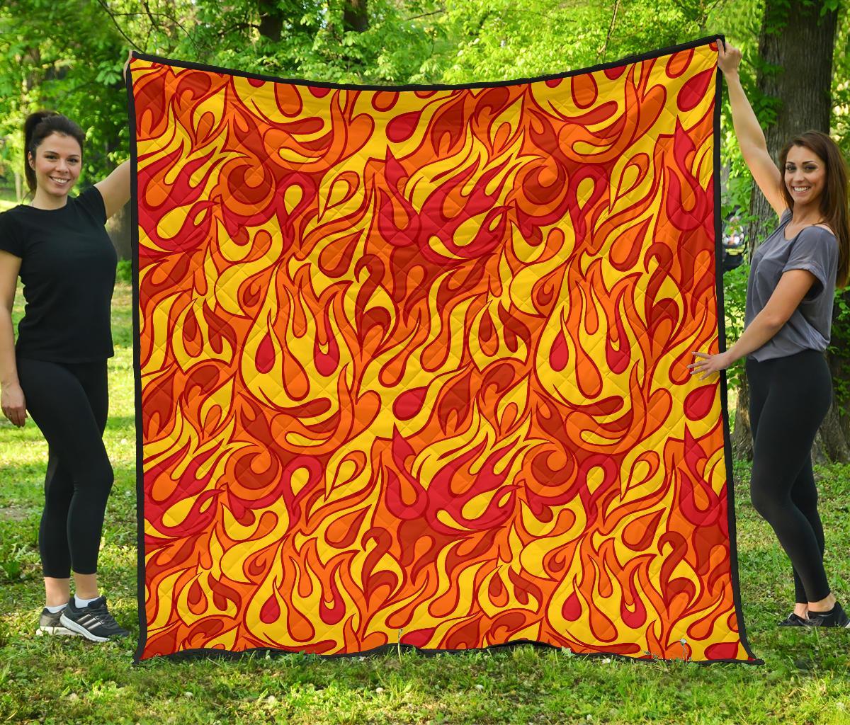 Flame Fire Print Pattern Quilt-grizzshop