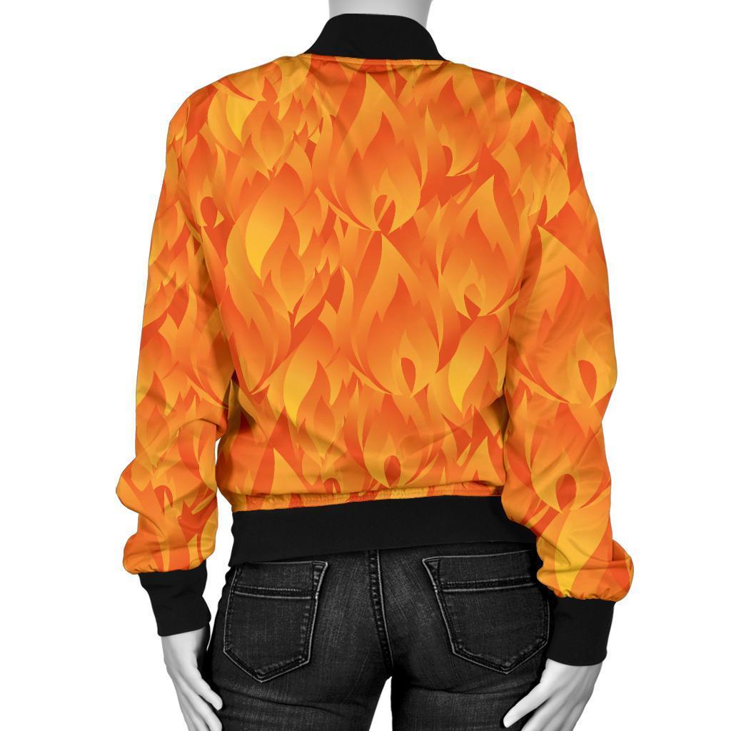 Flame Fire Pattern Print Women Casual Bomber Jacket-grizzshop