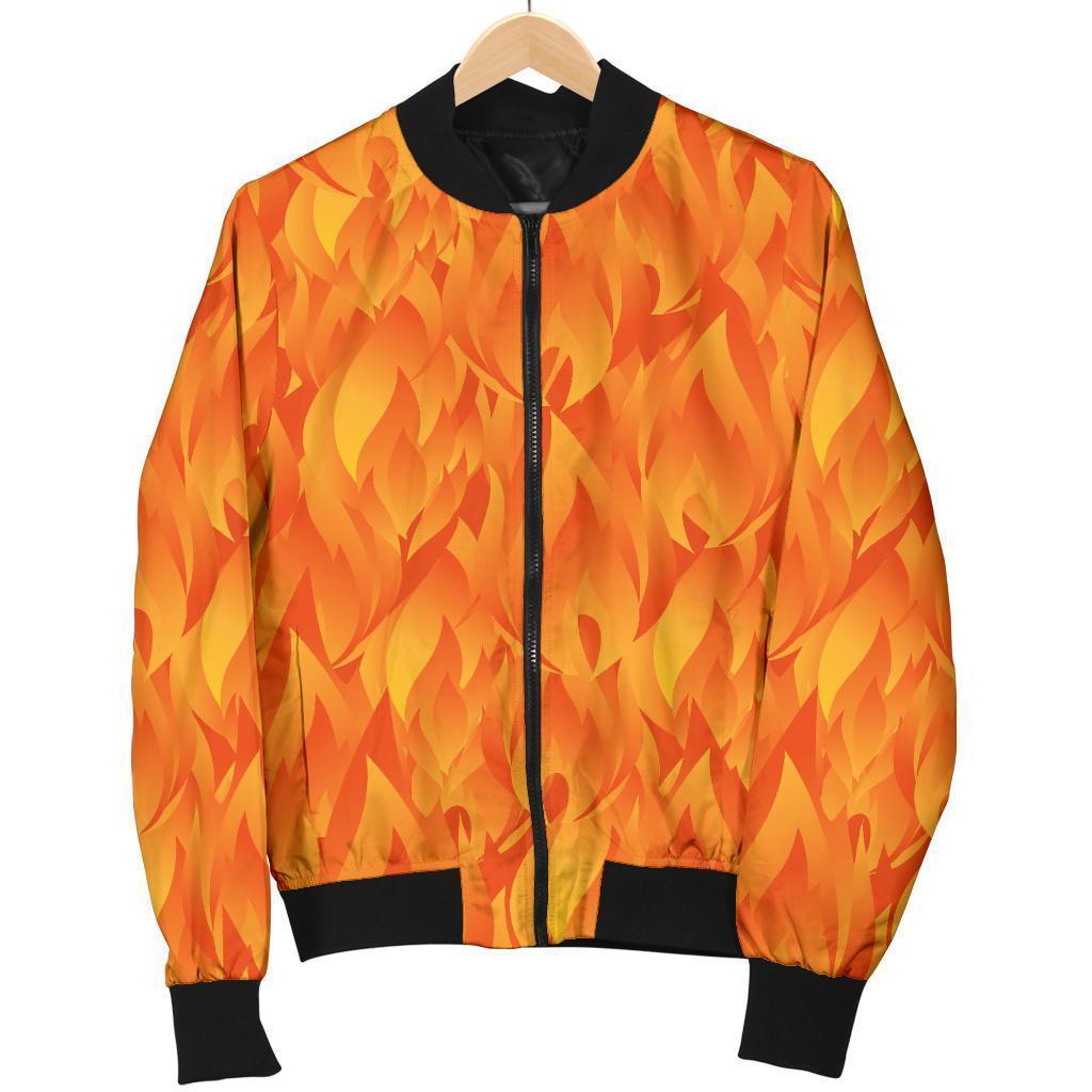 Flame Fire Pattern Print Women Casual Bomber Jacket-grizzshop